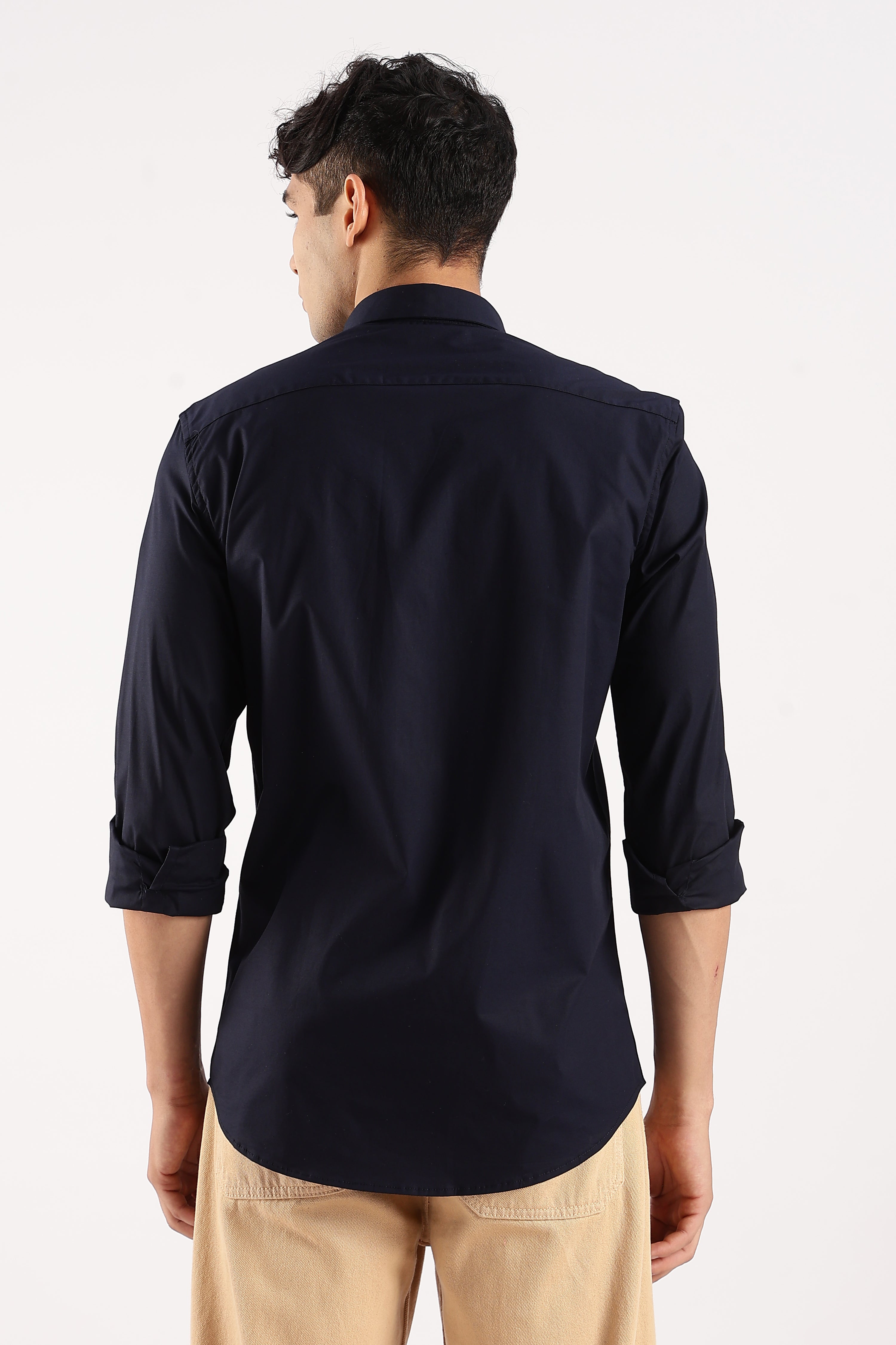 Men Navy Blue Cotton Lycra Shirt