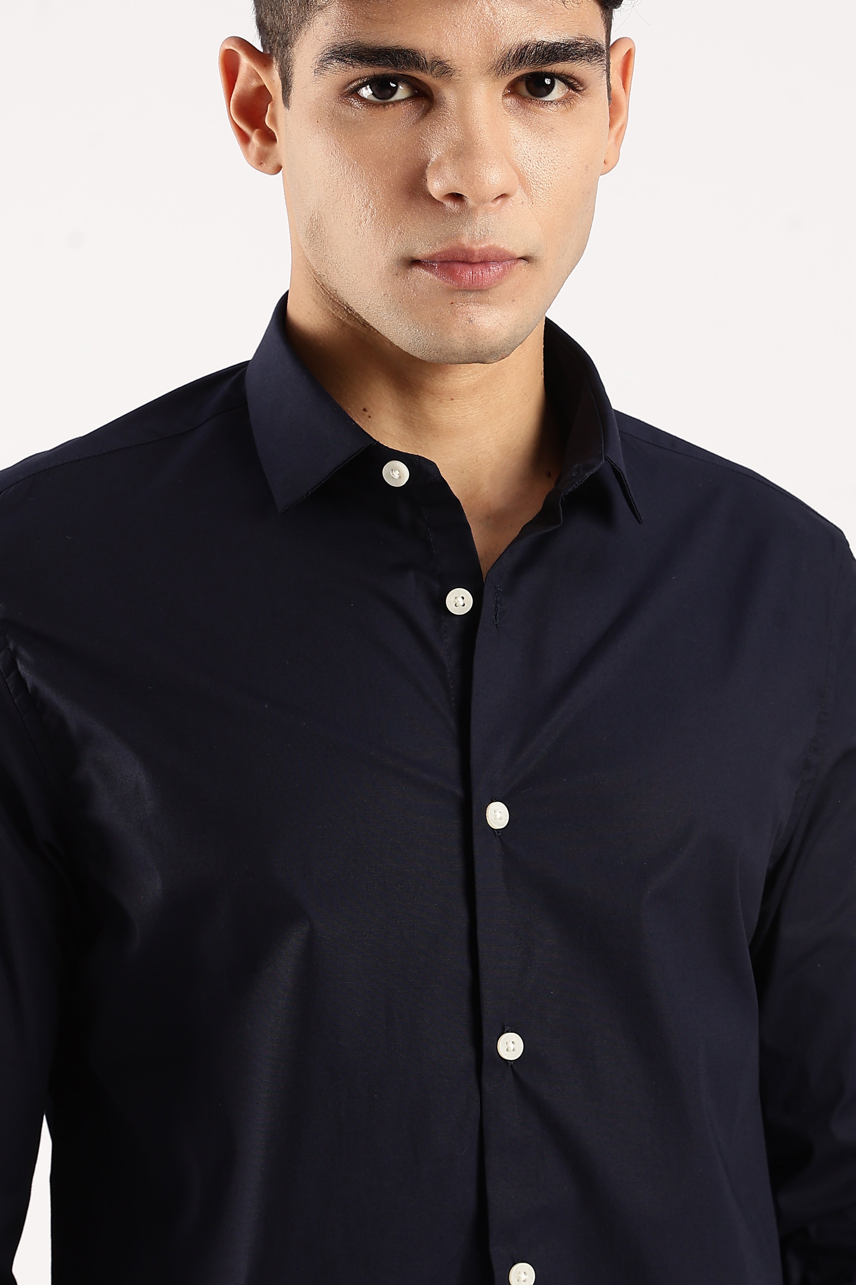 Men Navy Blue Cotton Lycra Shirt