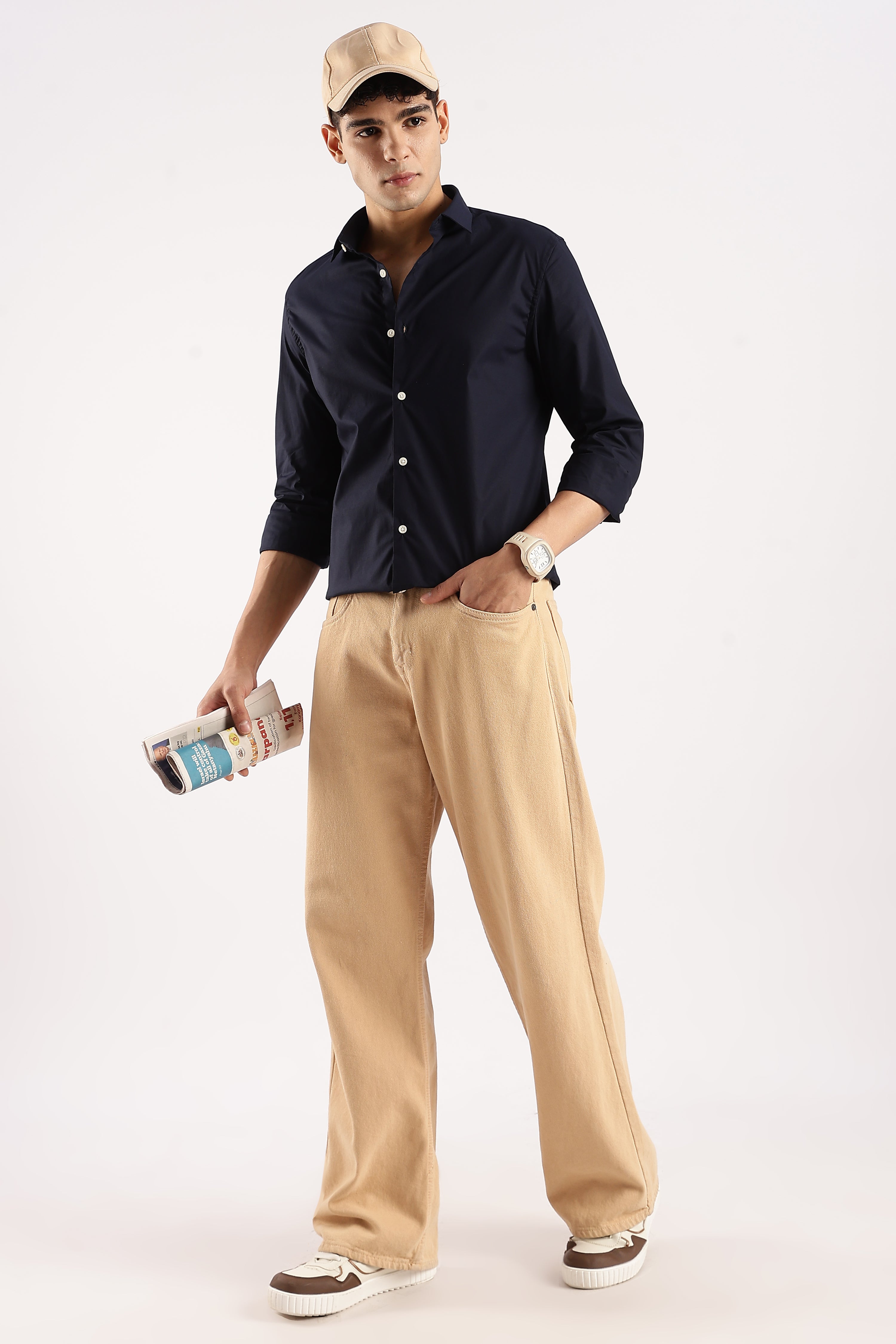 Men Navy Blue Cotton Lycra Shirt