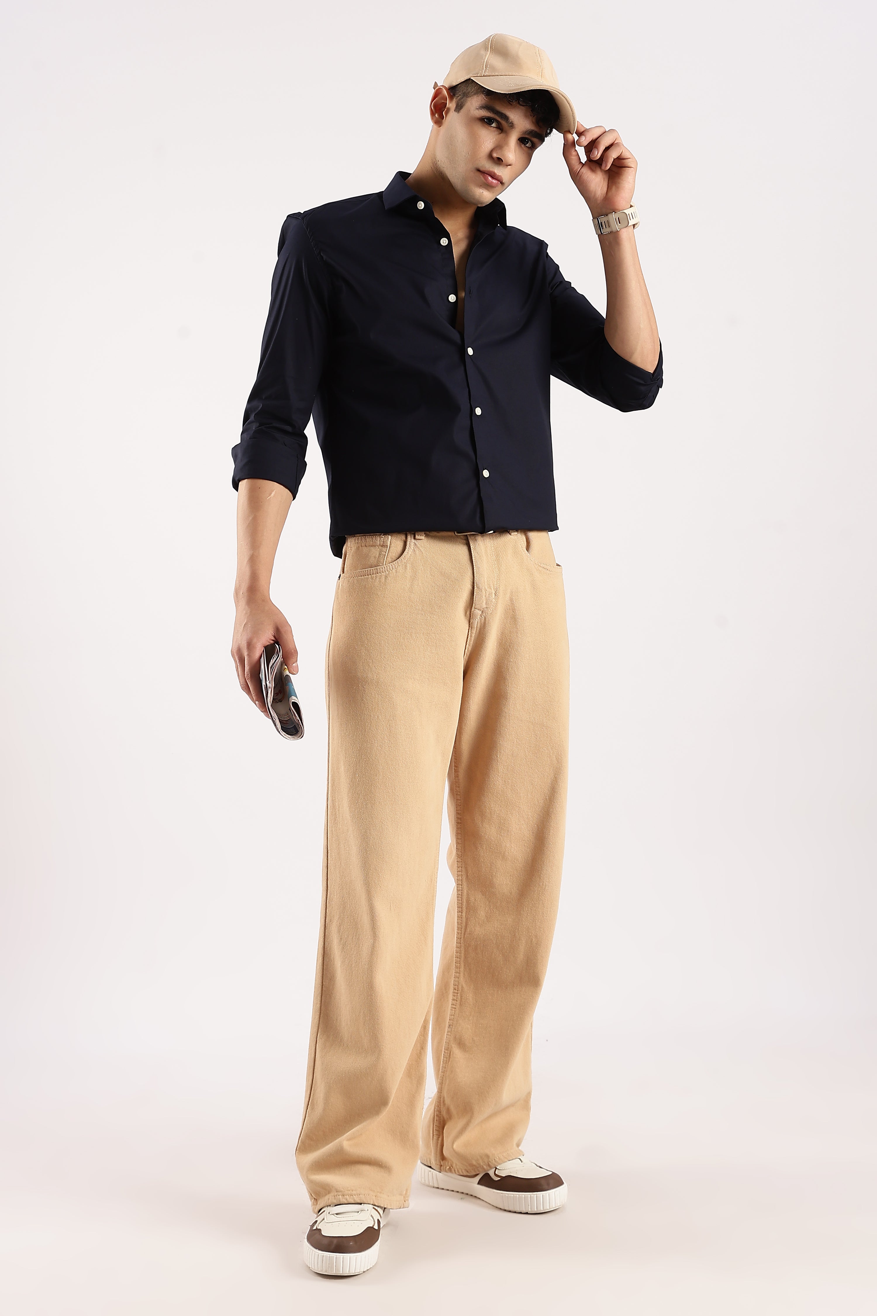 Men Navy Blue Cotton Lycra Shirt