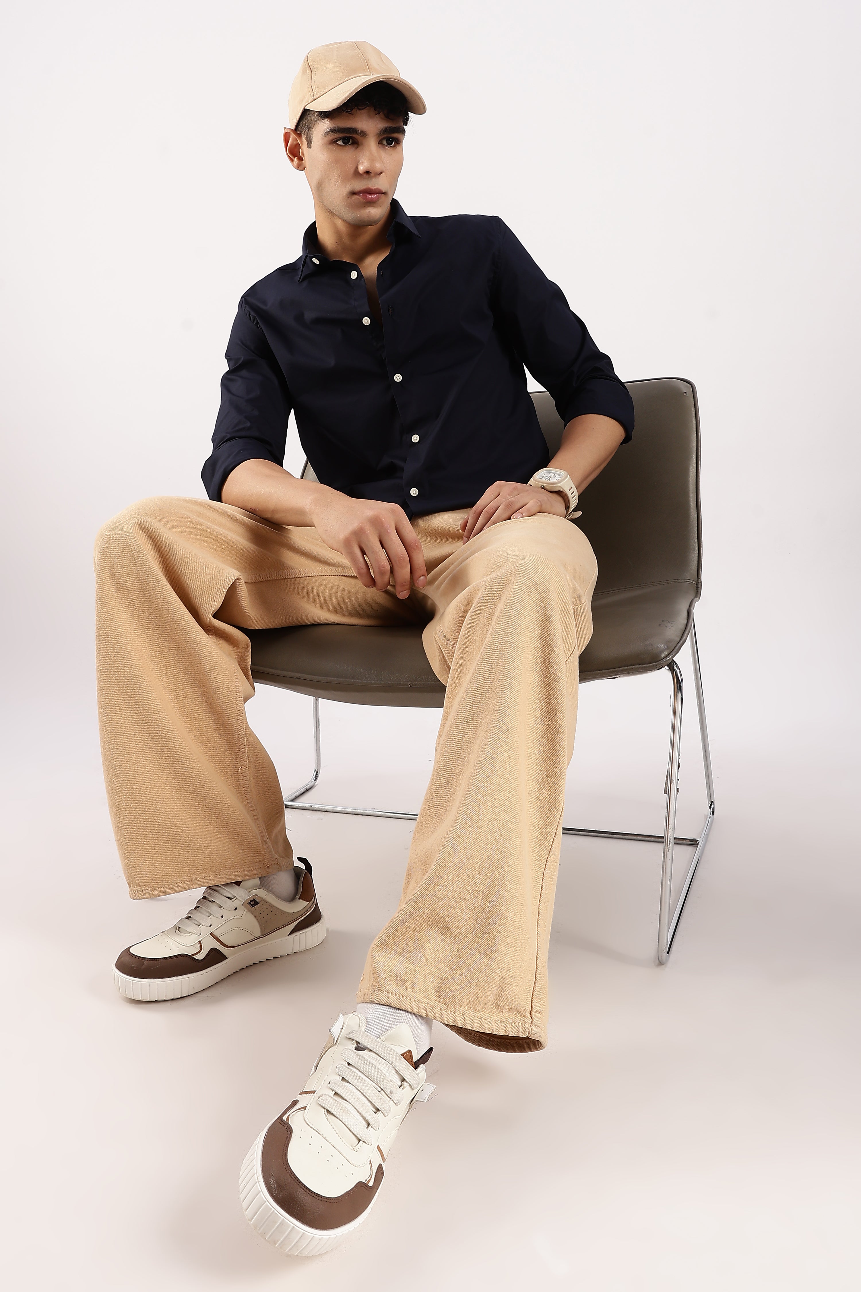 Men Navy Blue Cotton Lycra Shirt