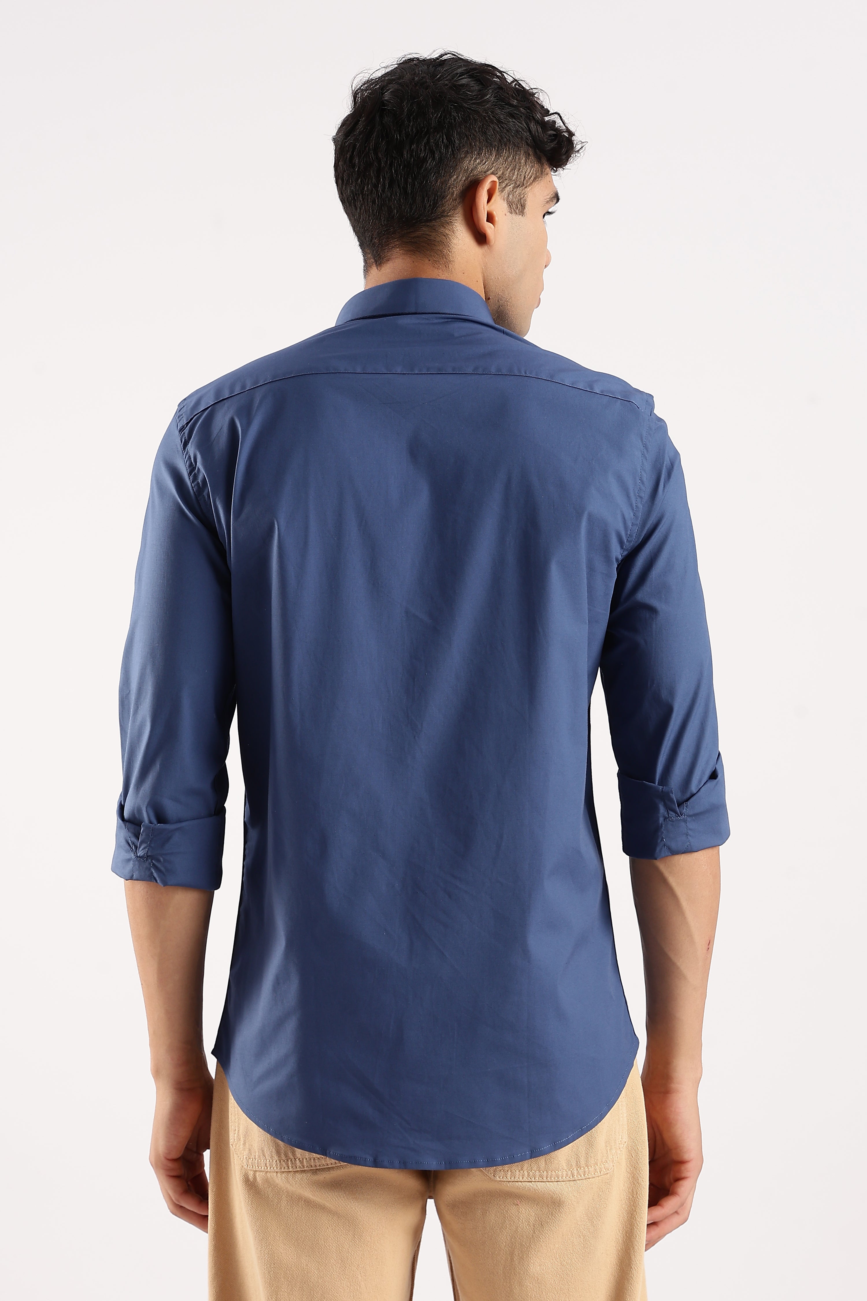 Men Blue Cotton Lycra Shirt