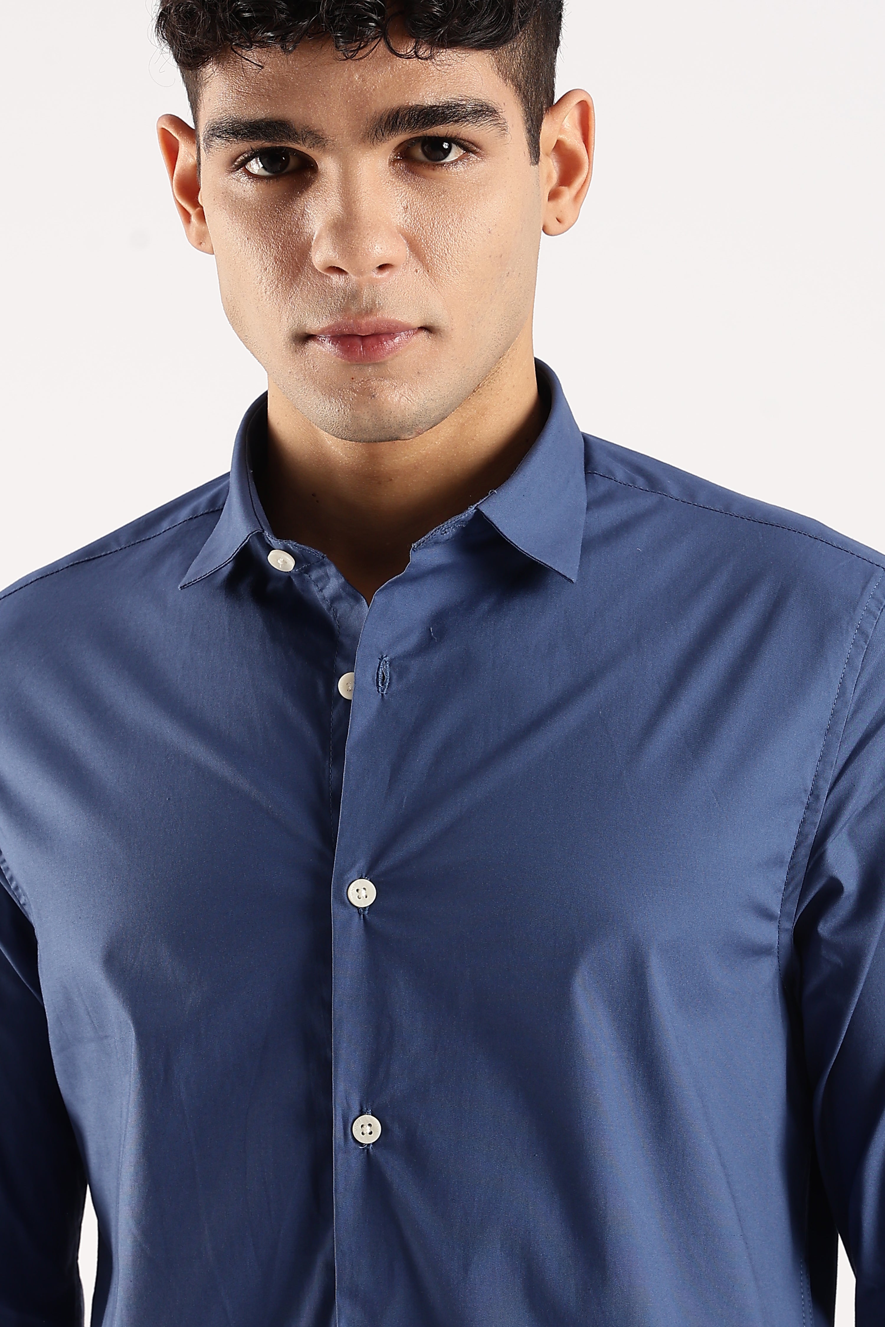 Men Blue Cotton Lycra Shirt