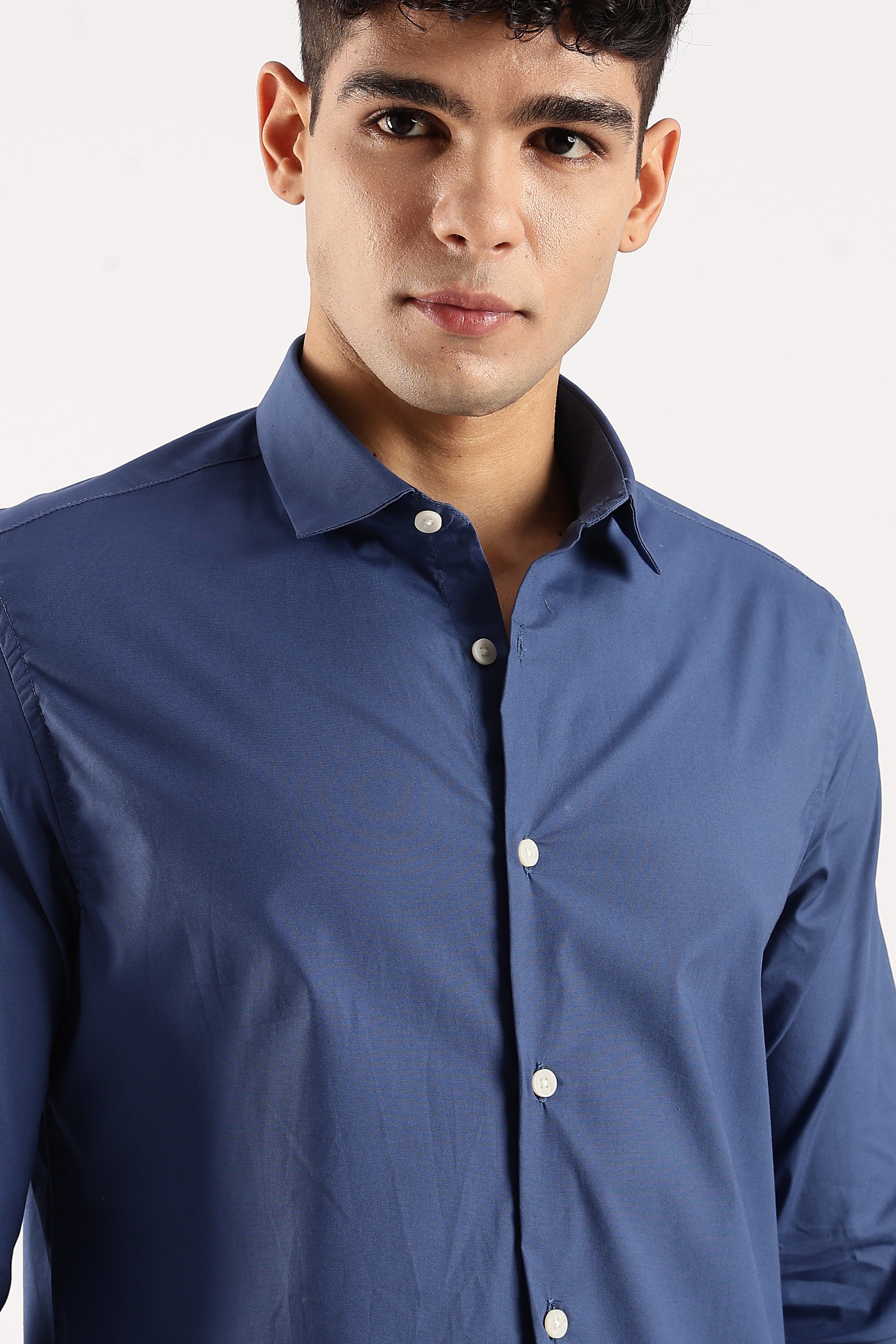 Men Blue Cotton Lycra Shirt
