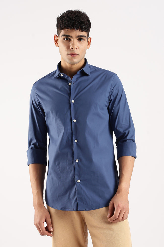 Men Blue Cotton Lycra Shirt