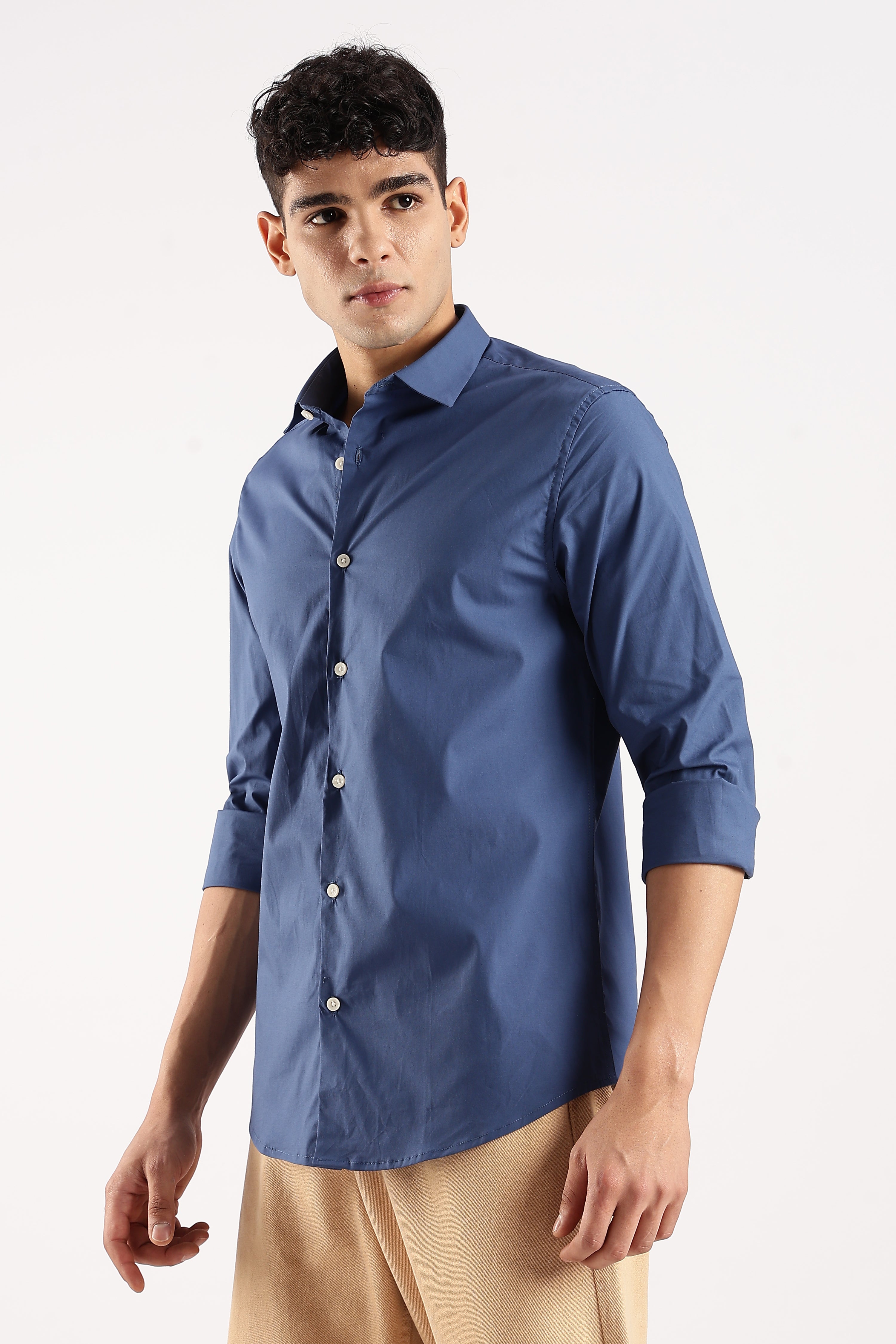 Men Blue Cotton Lycra Shirt