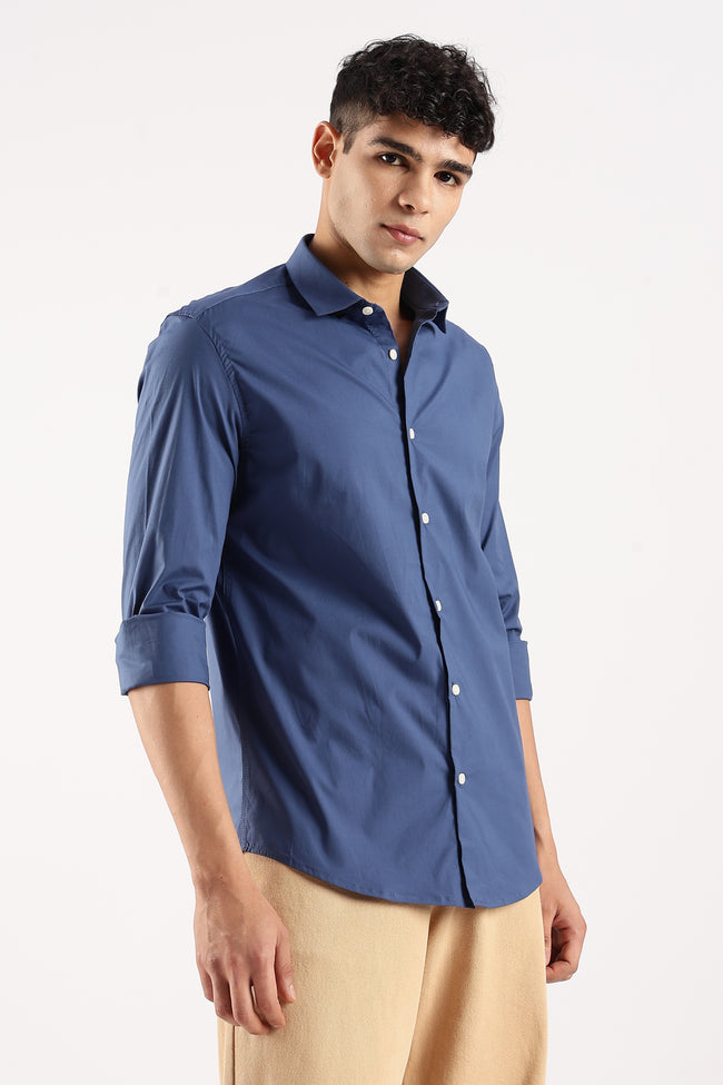 Men Blue Cotton Lycra Shirt