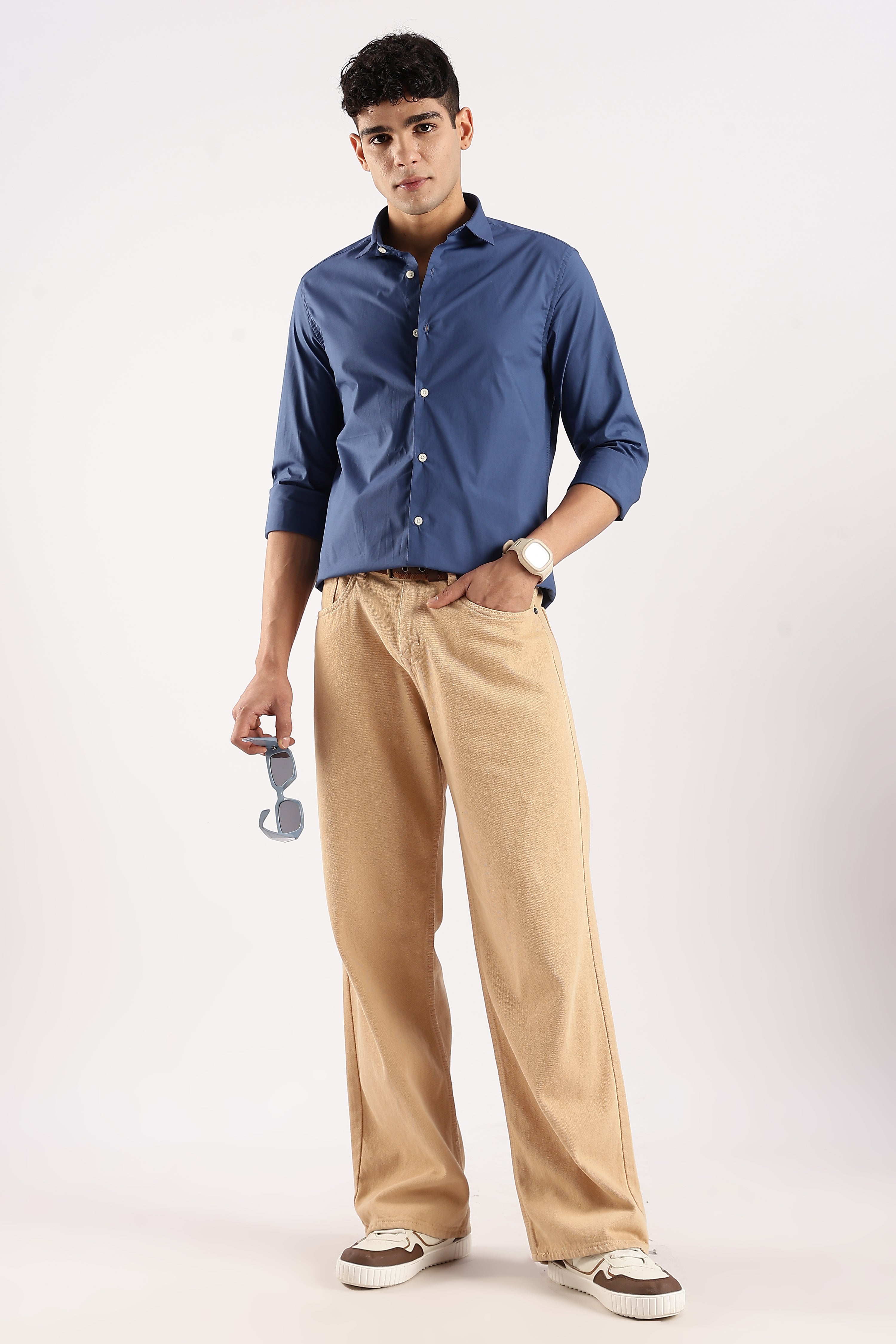 Men Blue Cotton Lycra Shirt