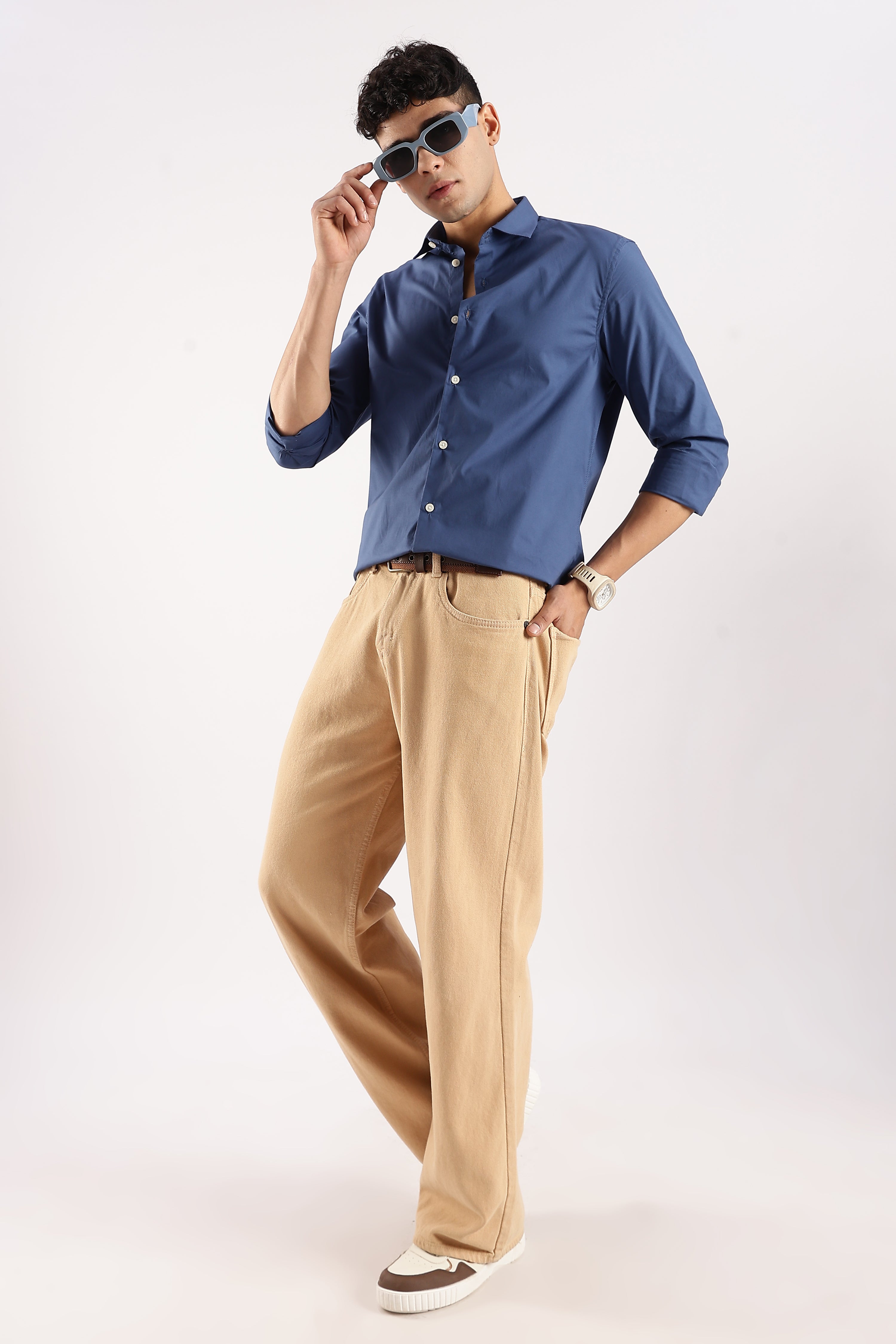 Men Blue Cotton Lycra Shirt