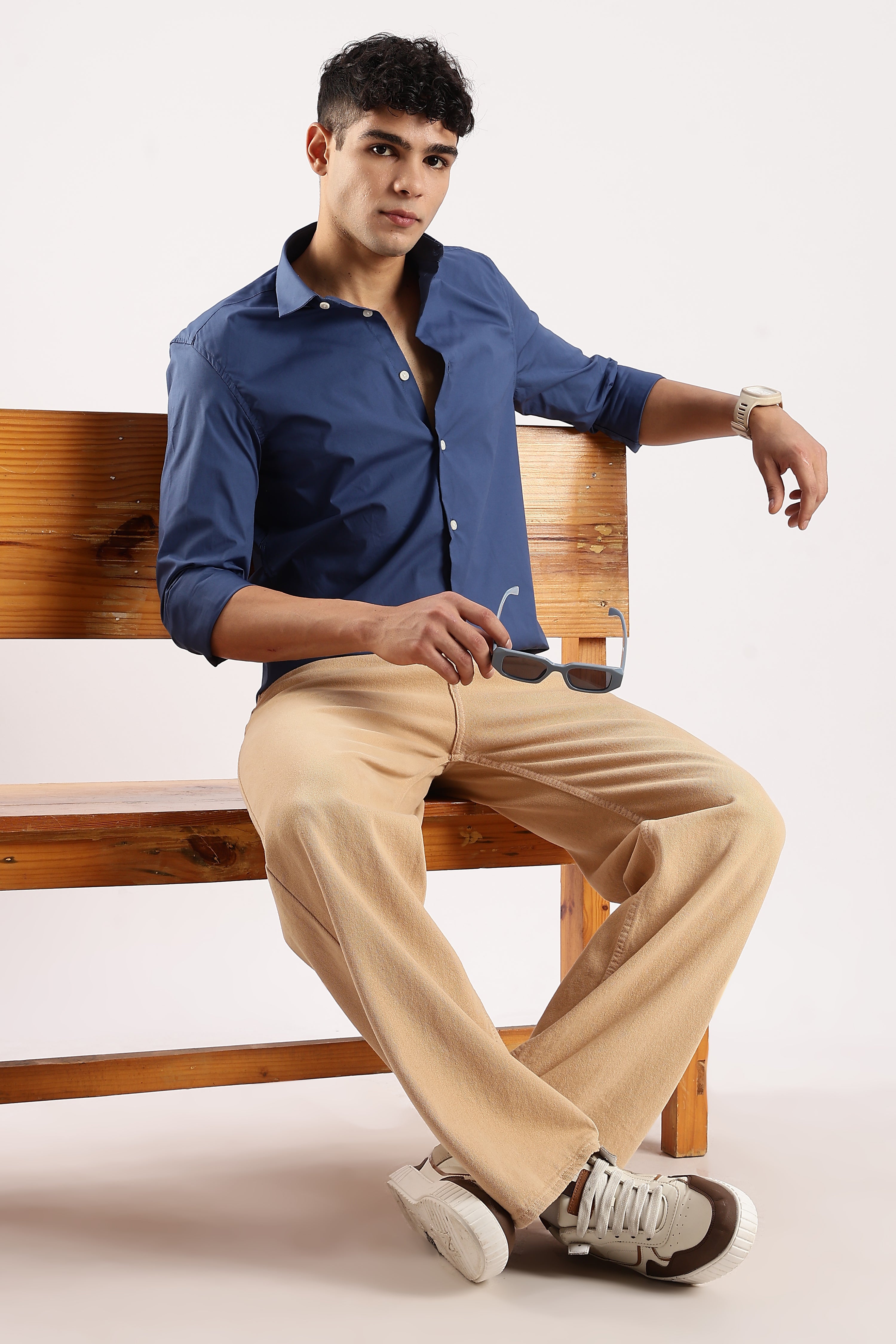 Men Blue Cotton Lycra Shirt