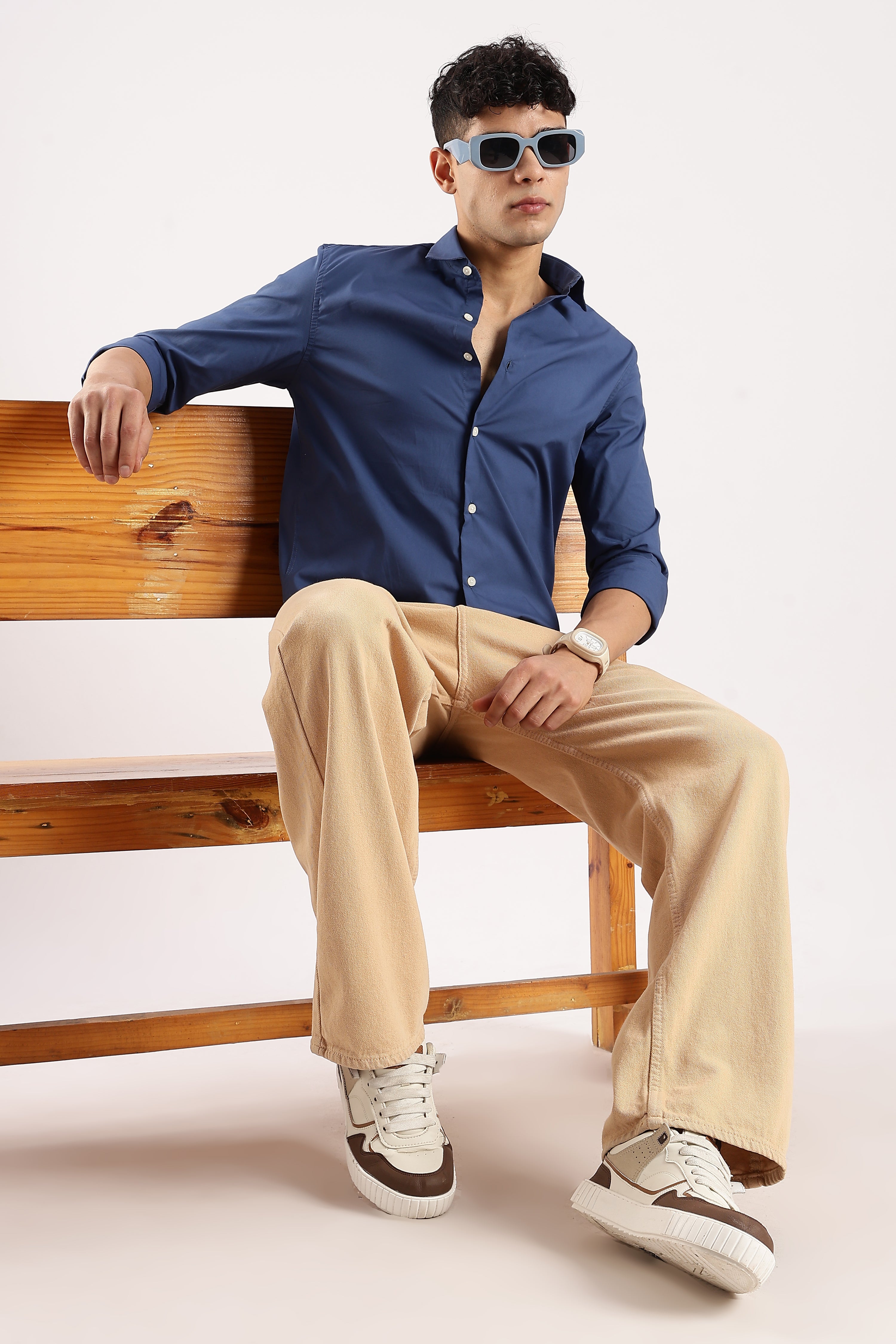 Men Blue Cotton Lycra Shirt