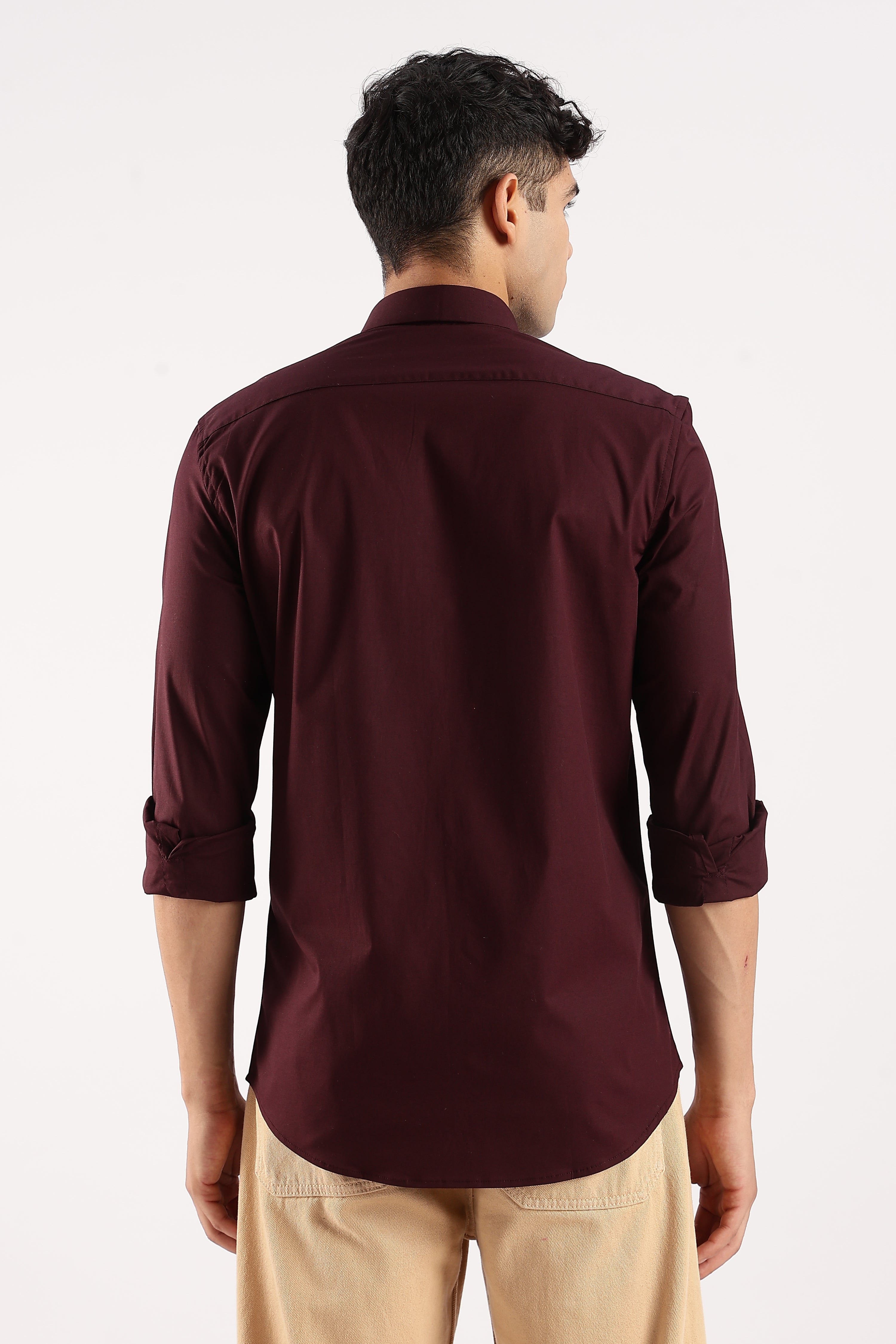 Men Burgundy Cotton Lycra Shirt