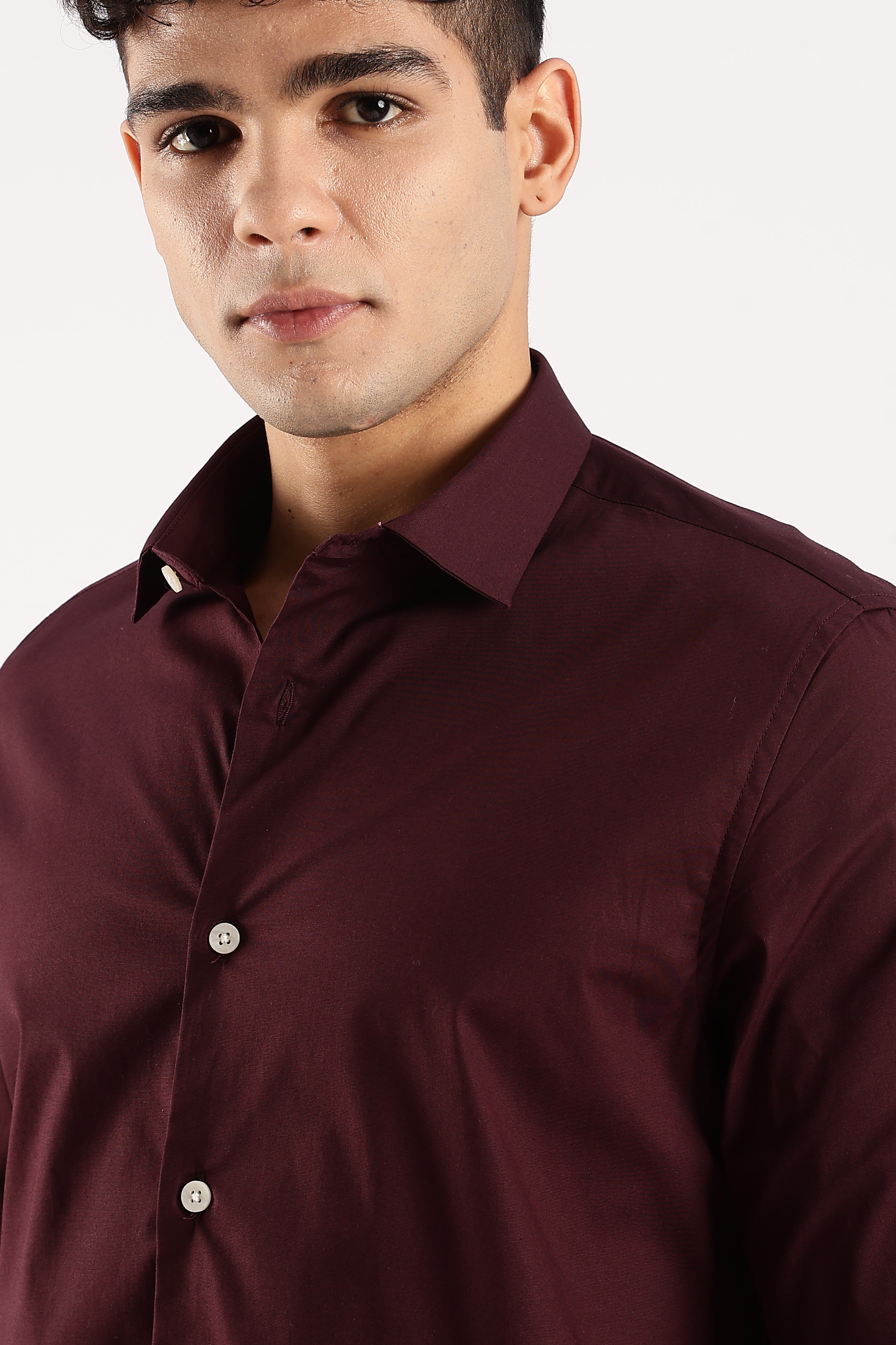Men Burgundy Cotton Lycra Shirt
