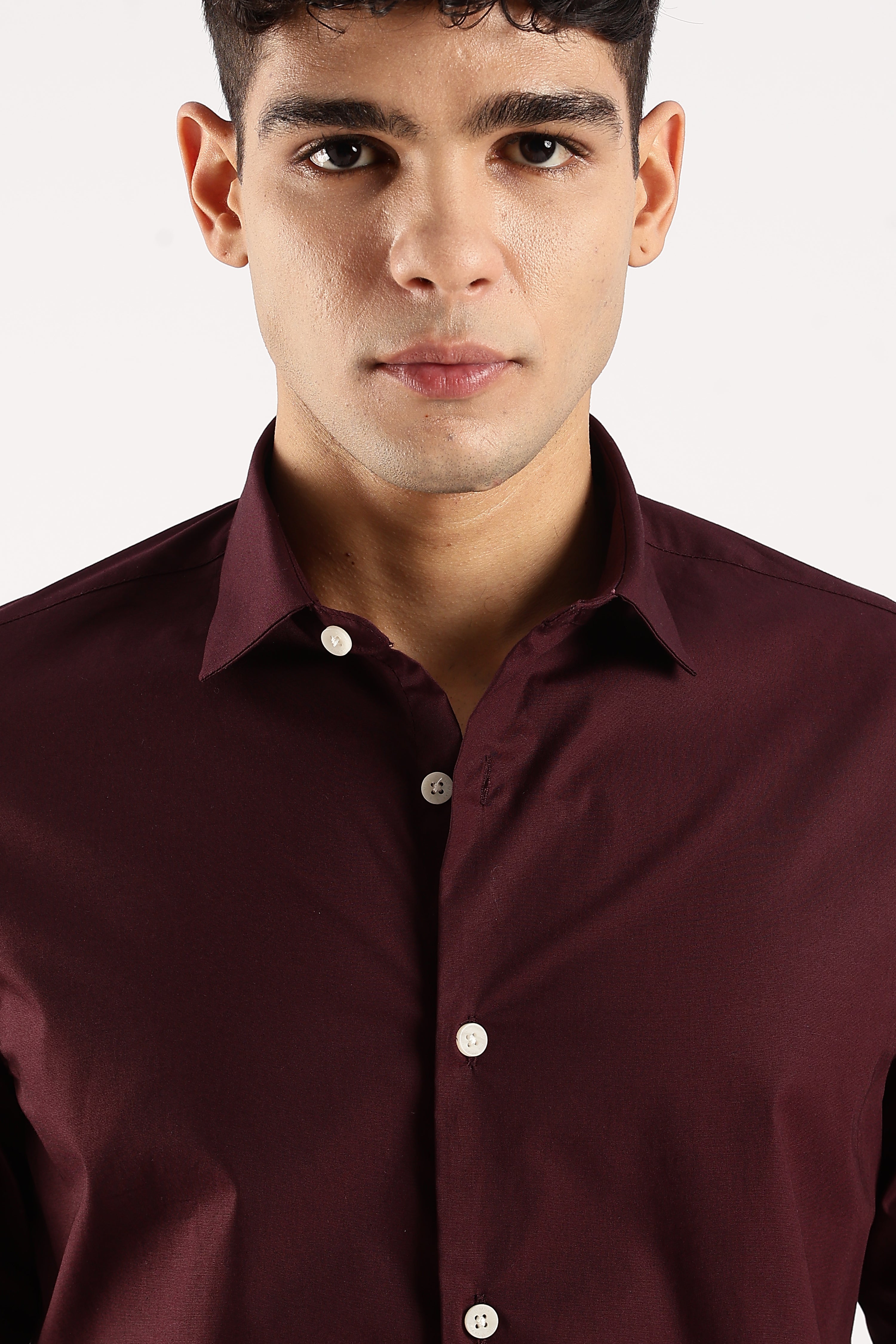 Men Burgundy Cotton Lycra Shirt
