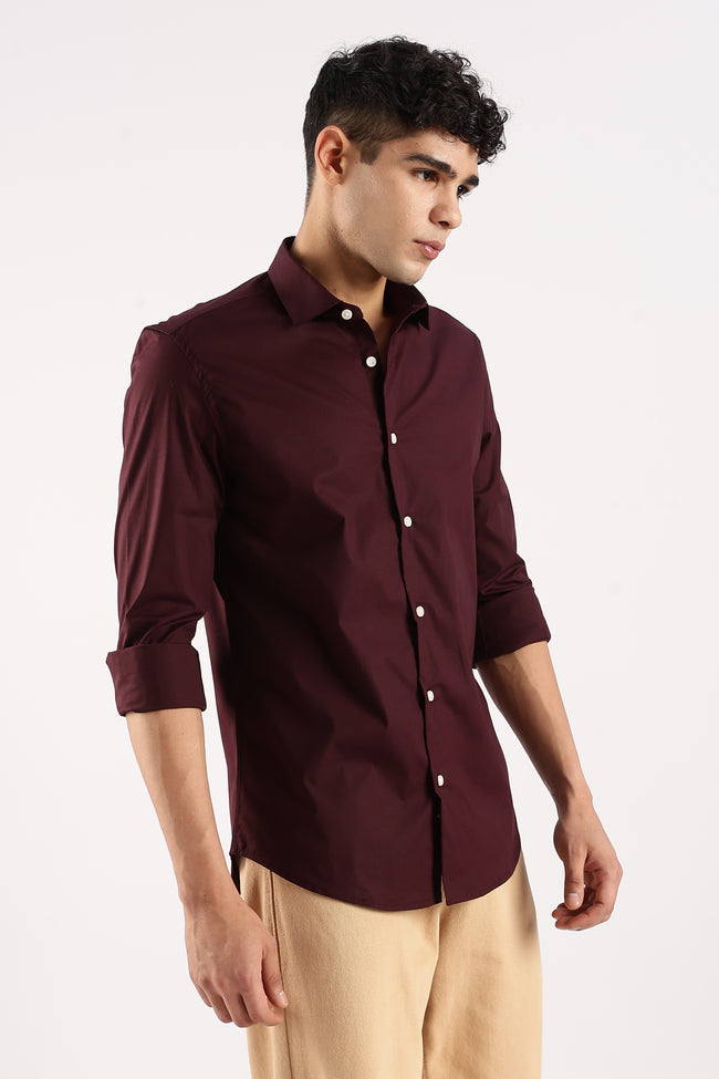 Men Burgundy Cotton Lycra Shirt