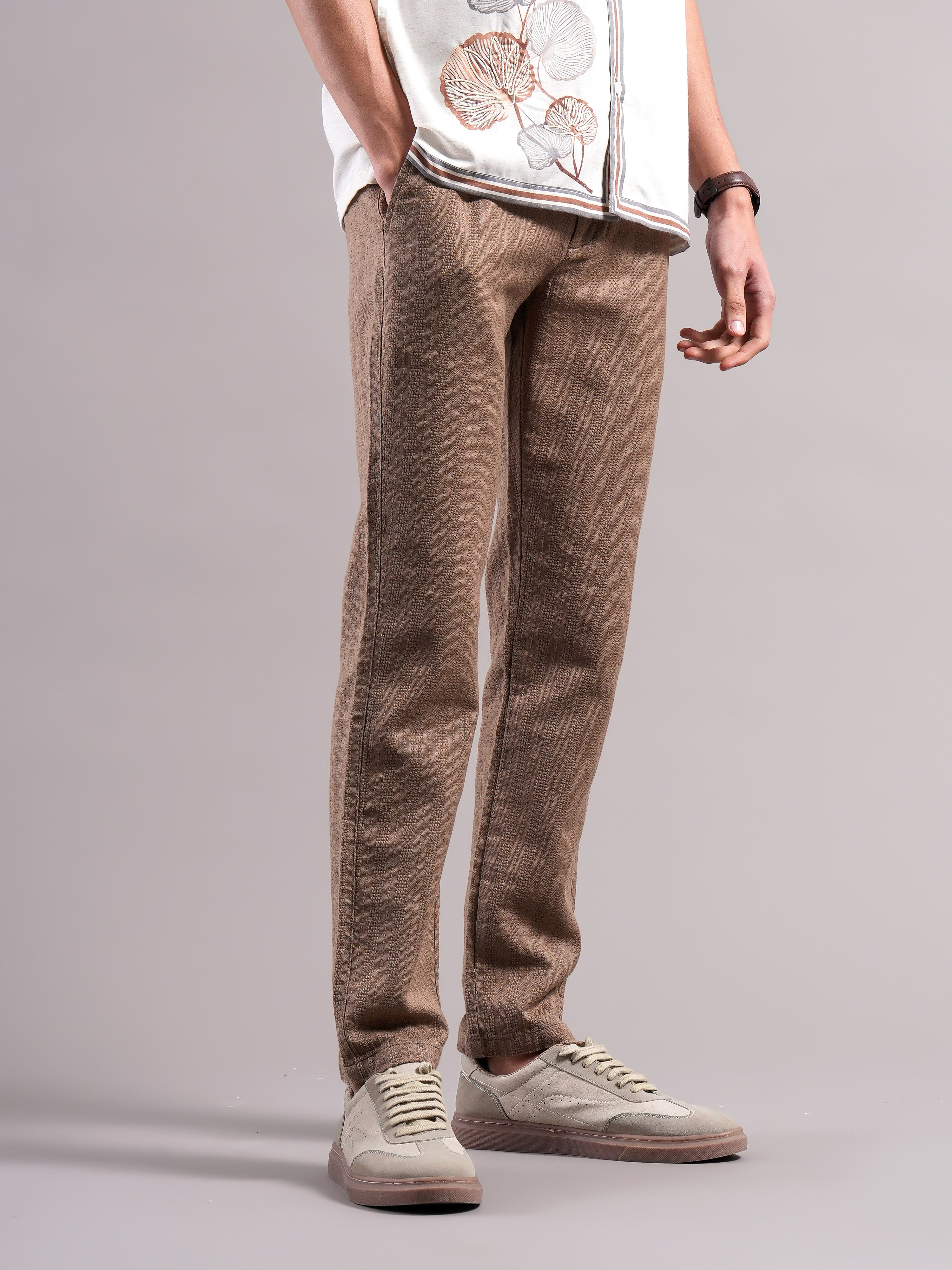 Men Cotton Self Design Trousers