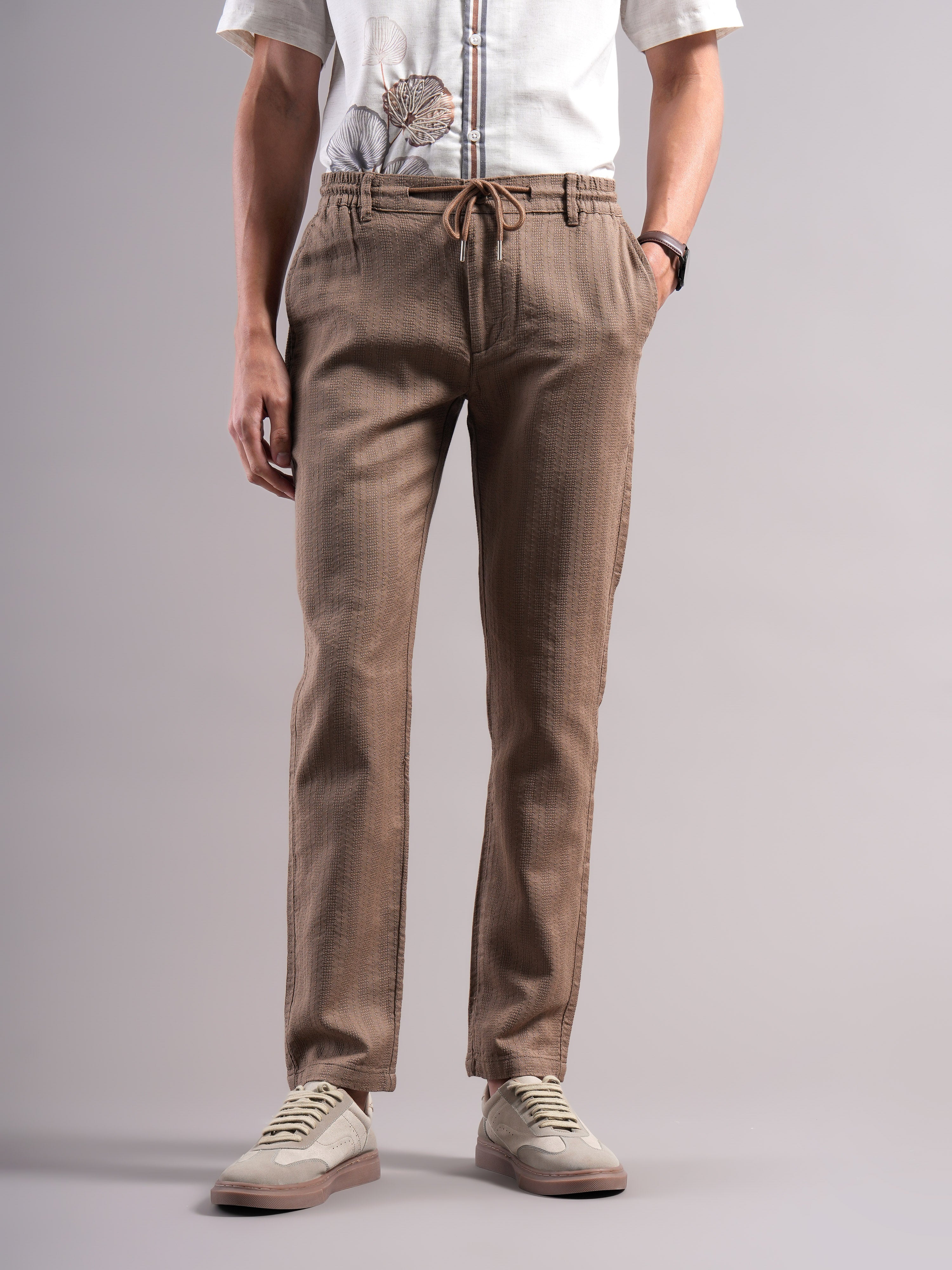 Men Cotton Self Design Trousers