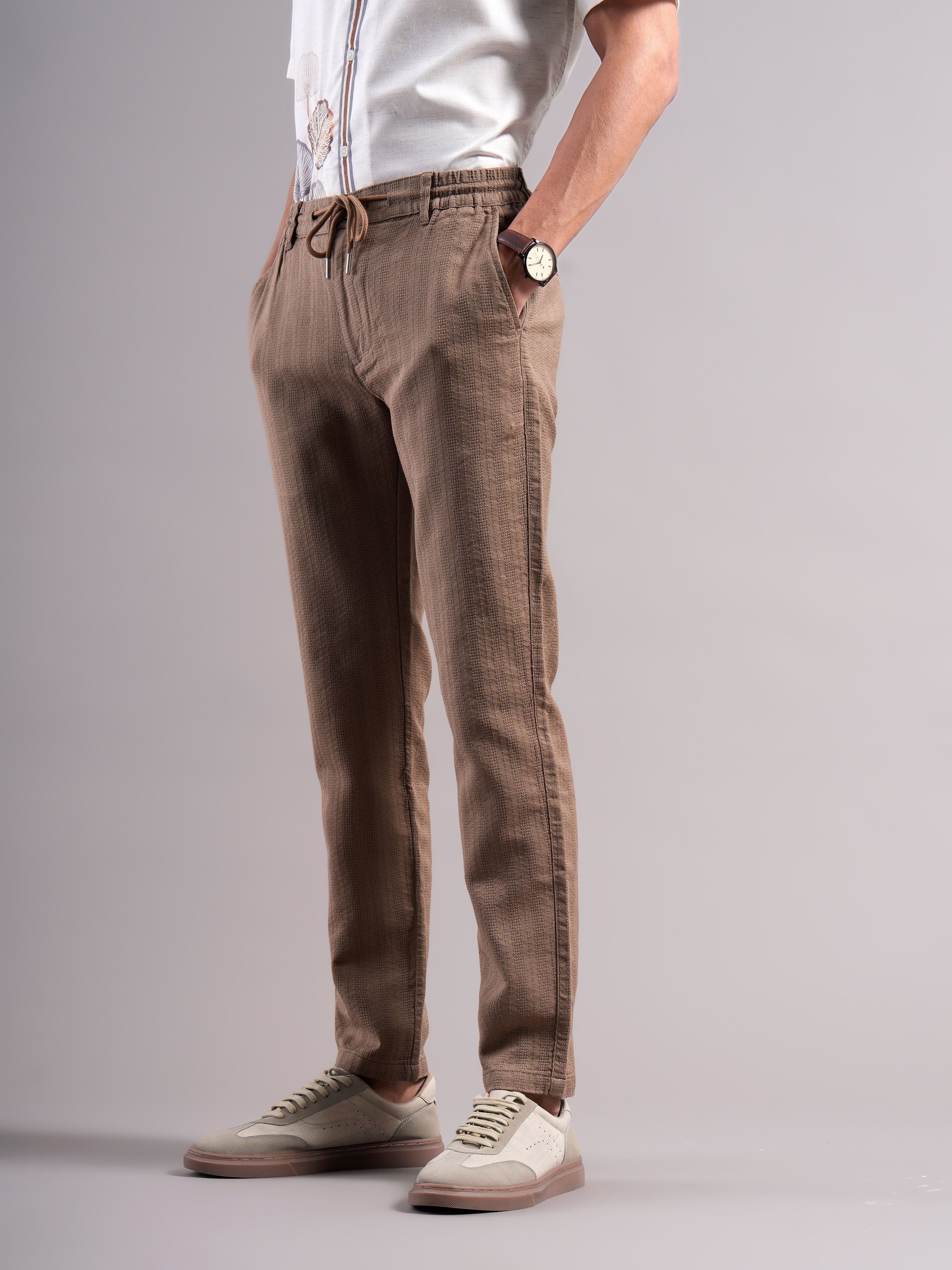 Men Cotton Self Design Trousers