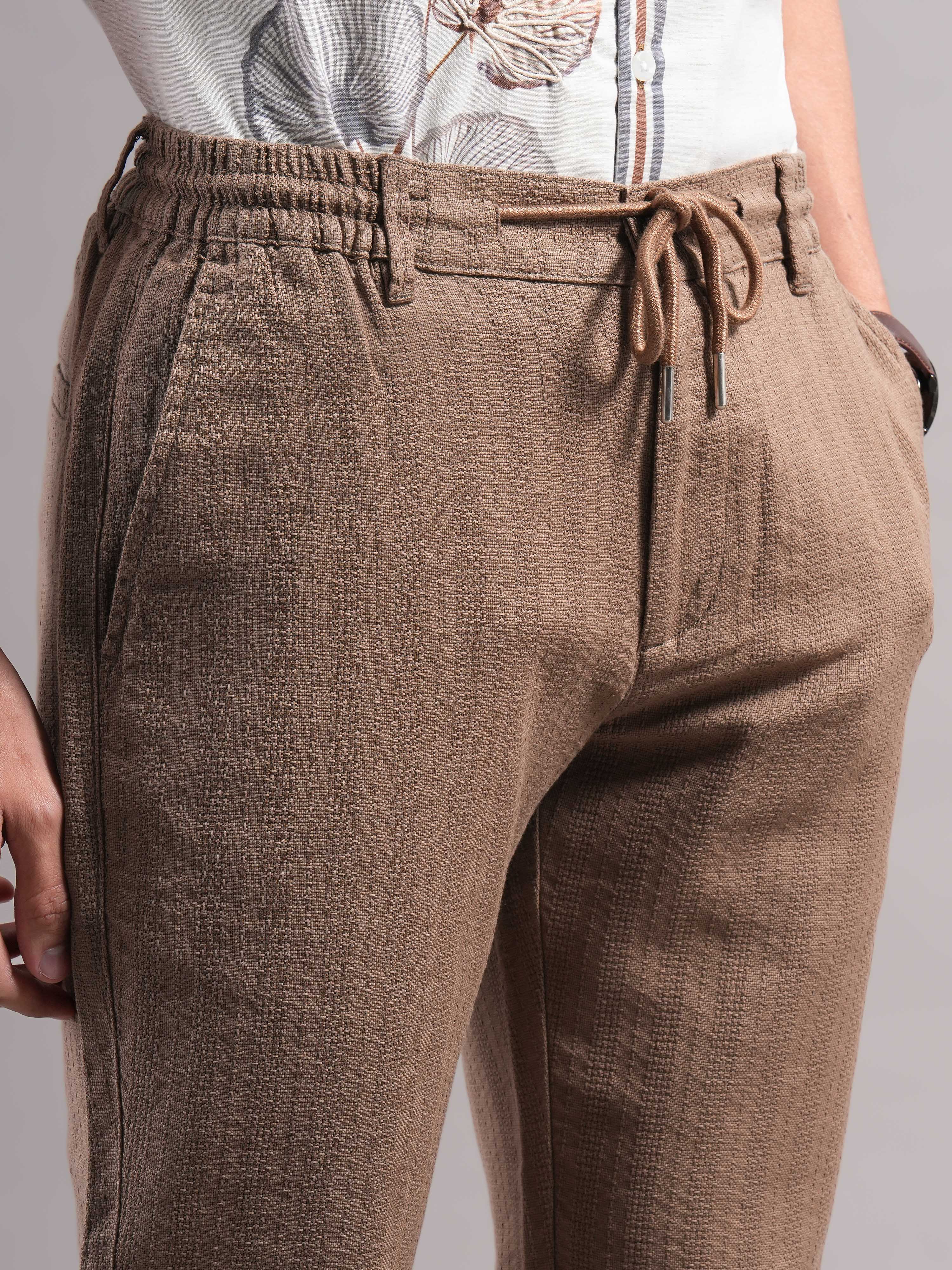 Men Cotton Self Design Trousers