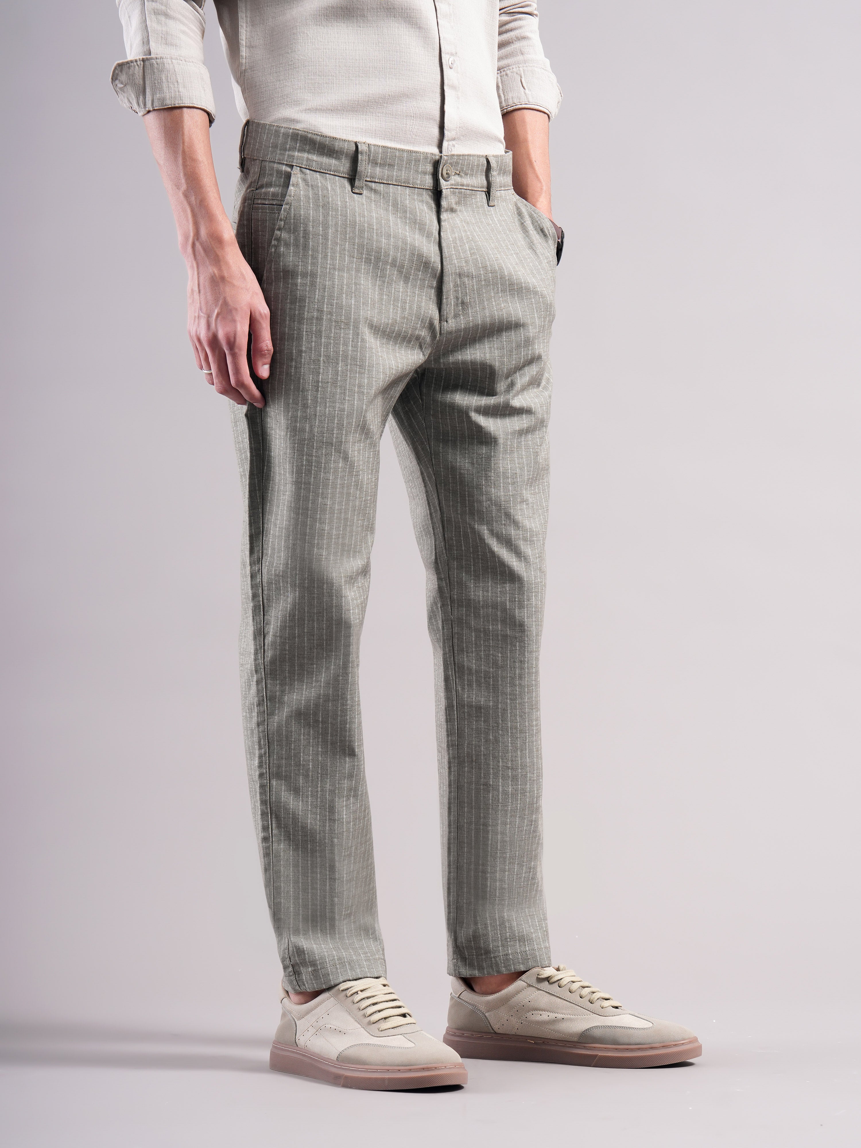 Men Cotton Striped Trousers