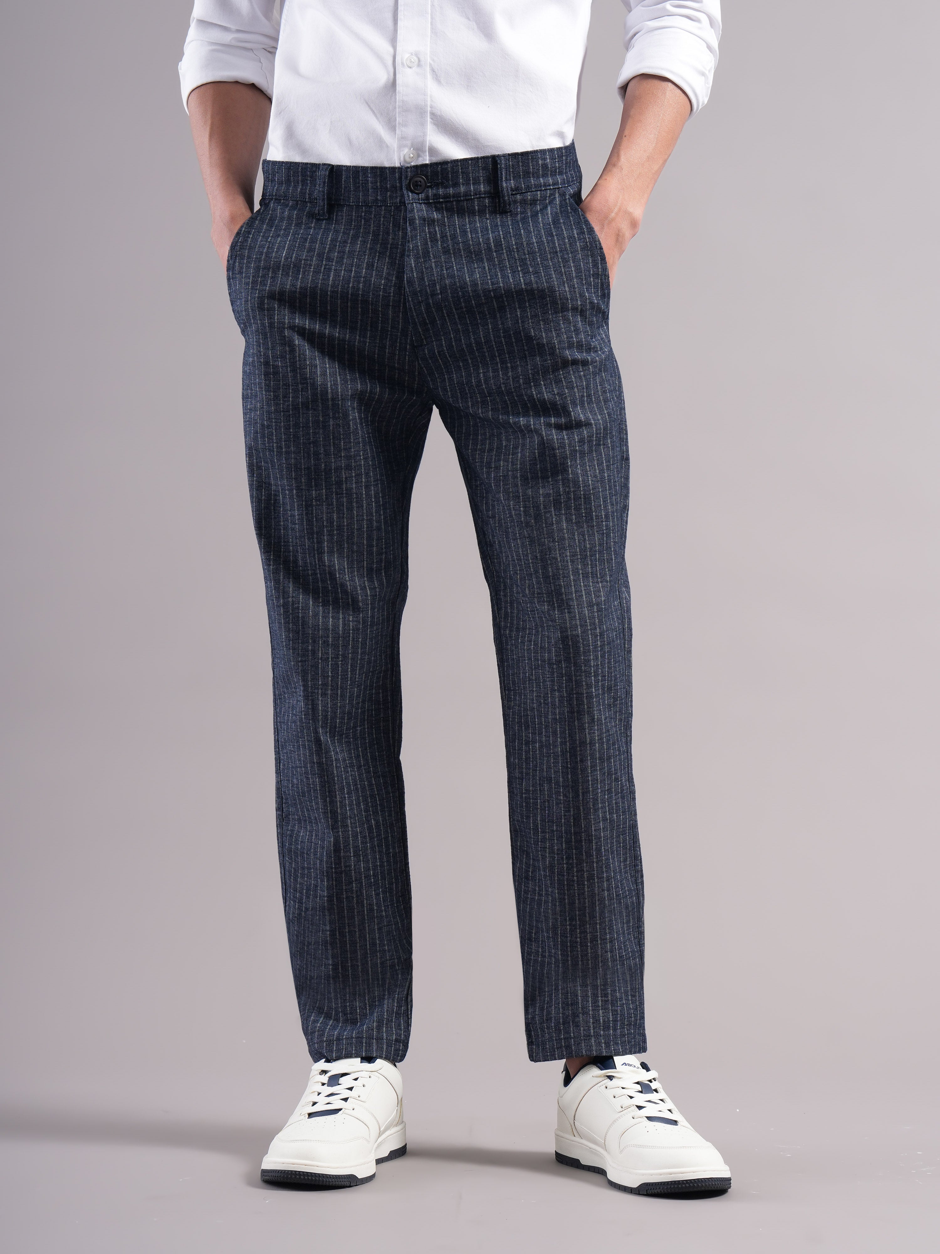 Men Cotton Striped Trousers