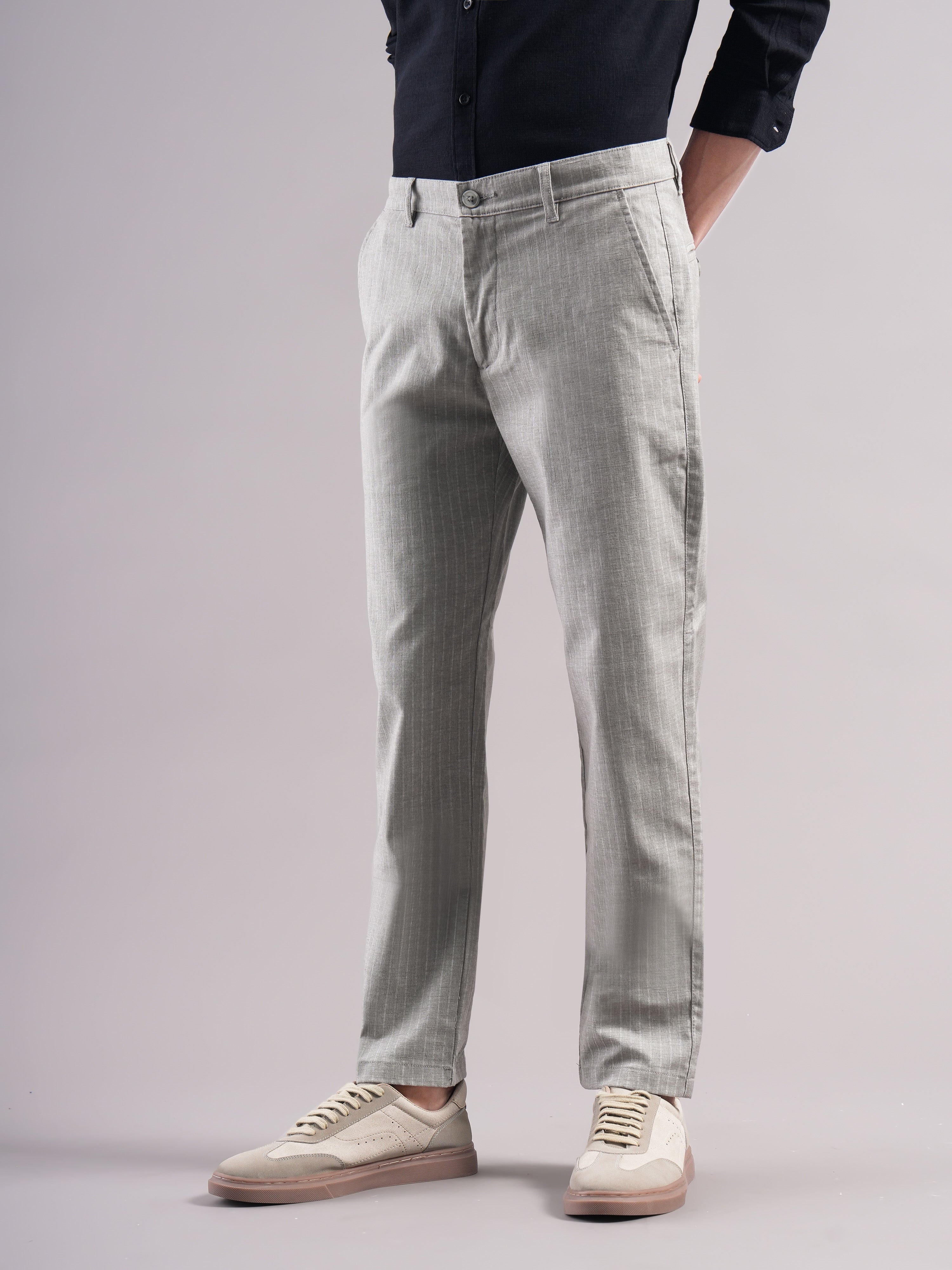 Men Cotton Striped Trousers