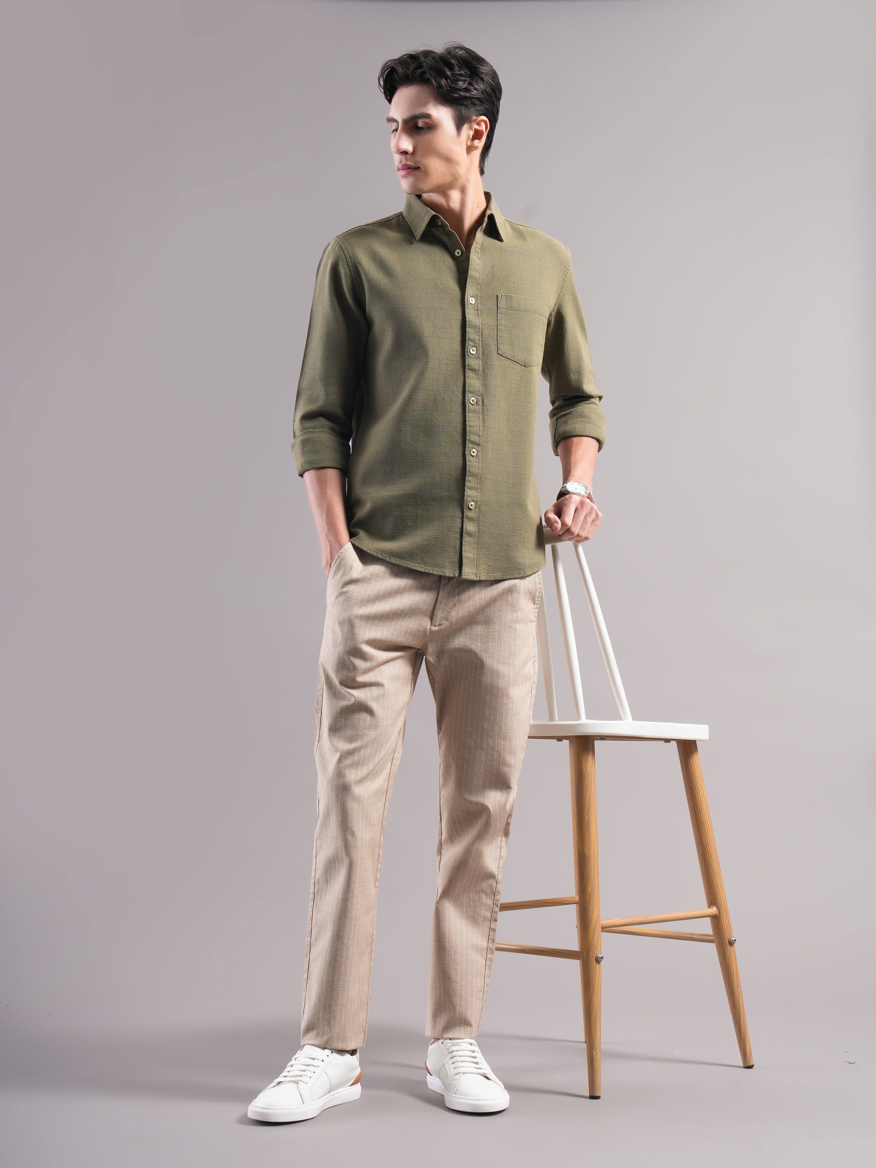Men Cotton Striped Trousers