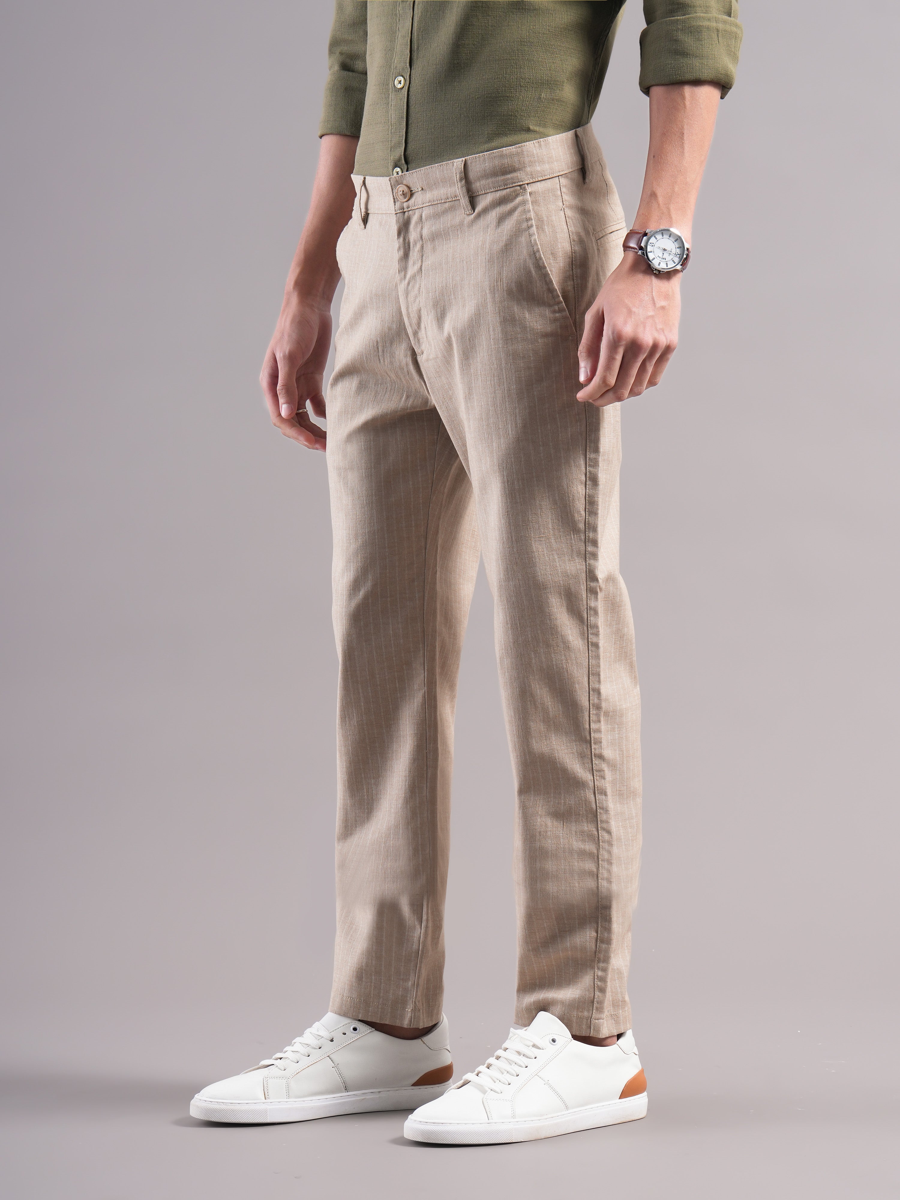 Men Cotton Striped Trousers