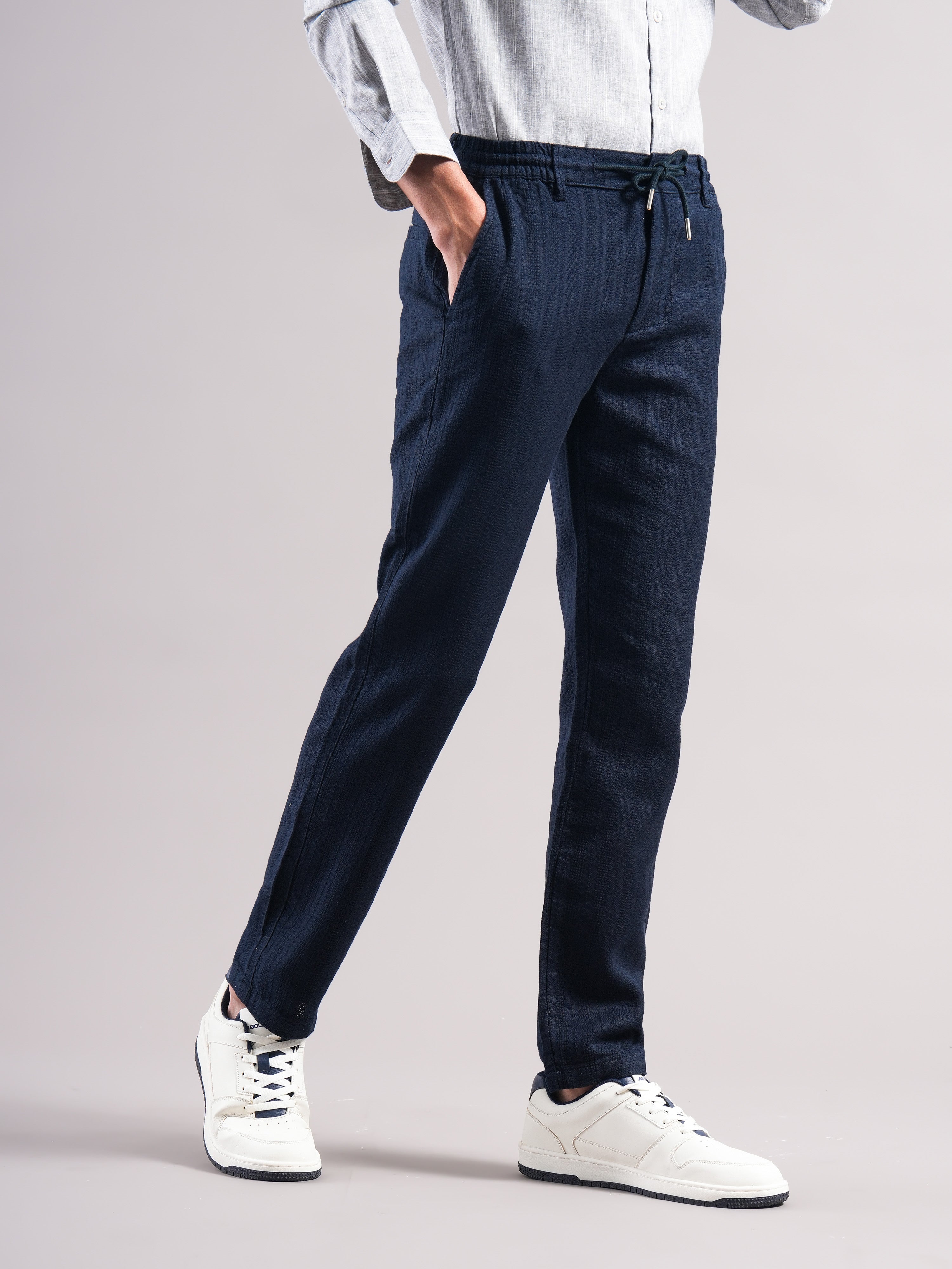 Men Cotton Self Design Trousers