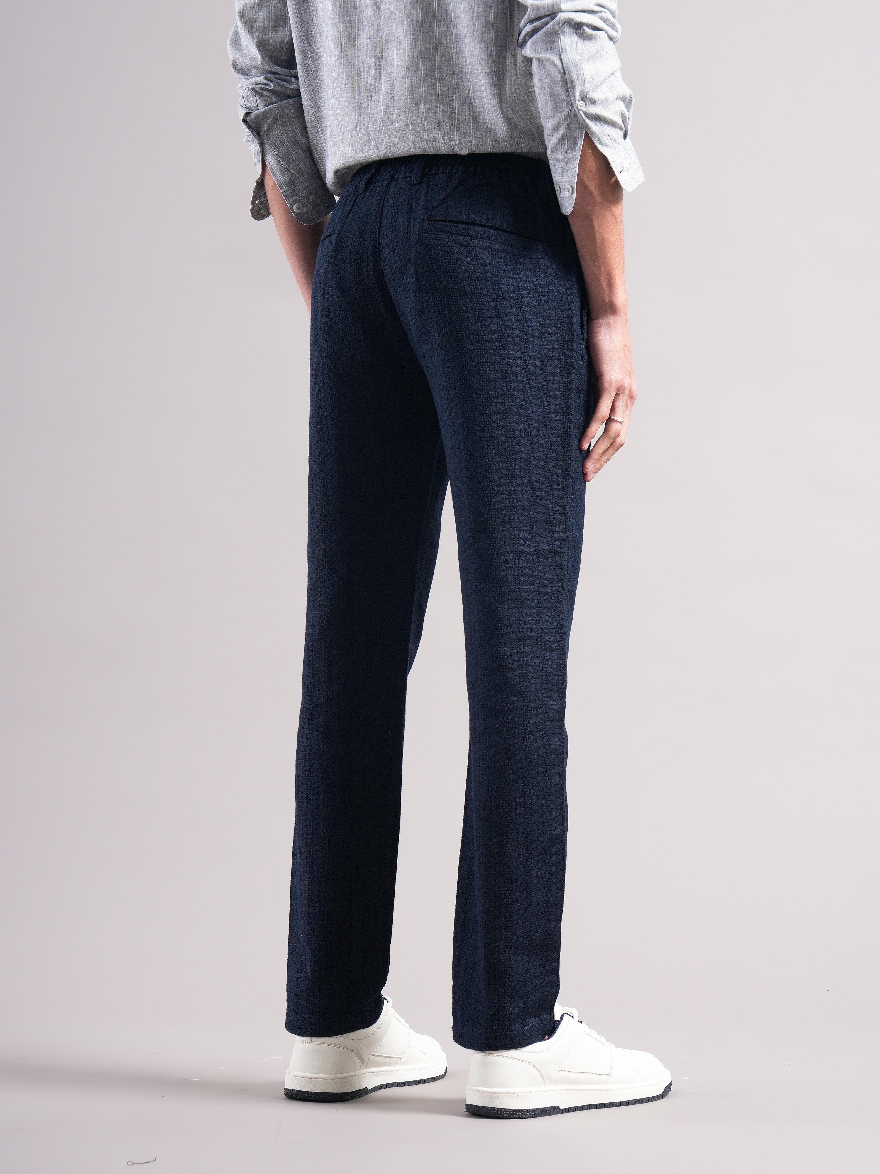 Men Cotton Self Design Trousers