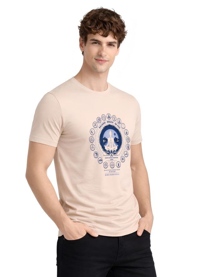Men Beige Printed Casual T-Shirt