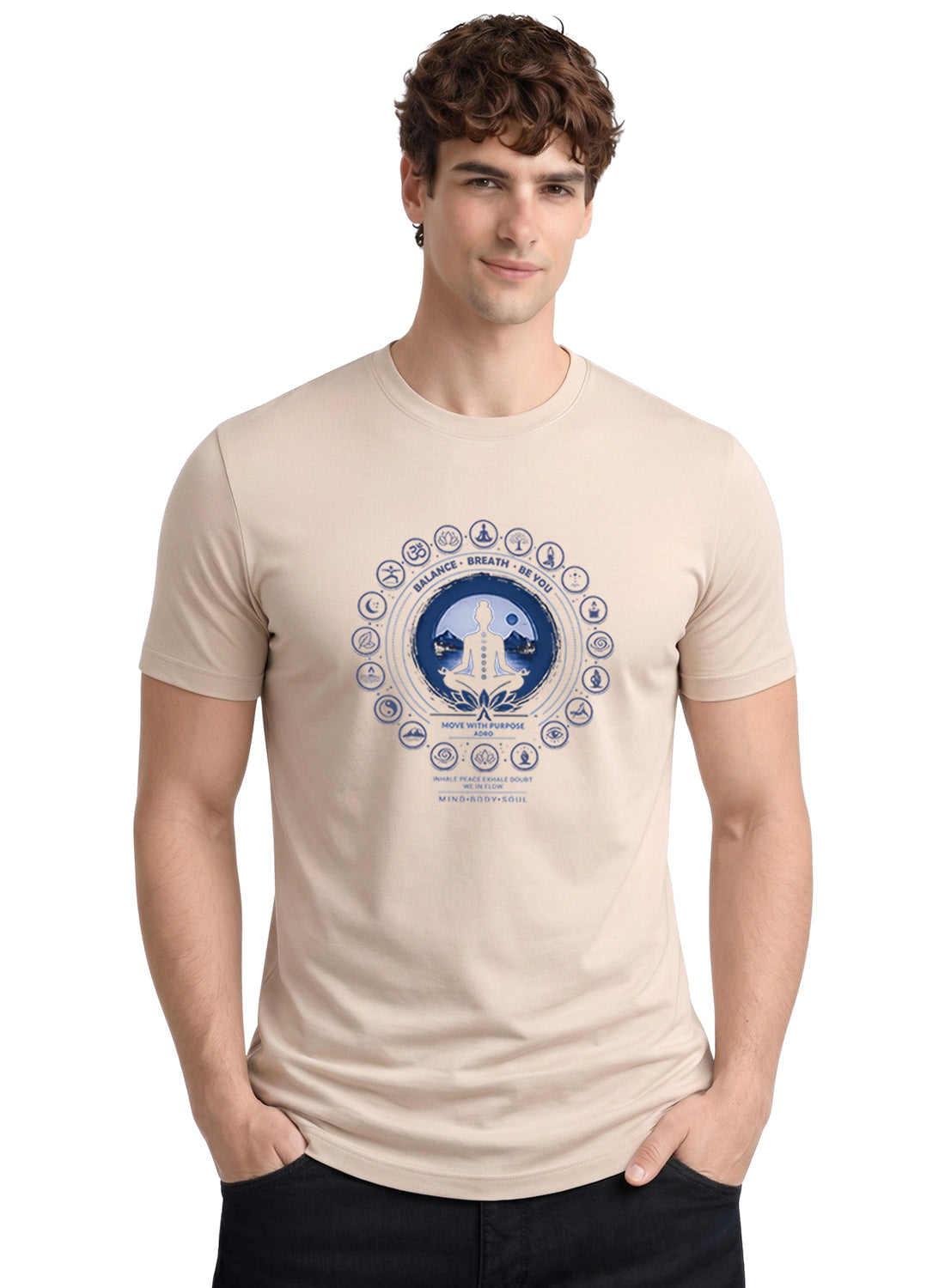 Men Beige Printed Casual T-Shirt