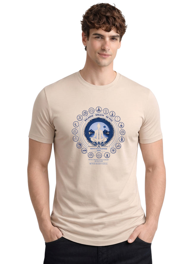 Men Beige Printed Casual T-Shirt