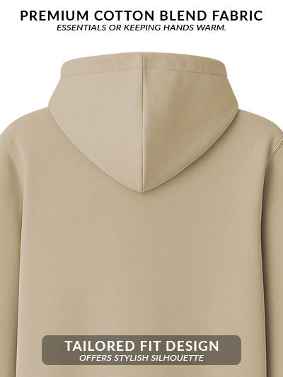 Men Beige Cotton Fleece Hoodie