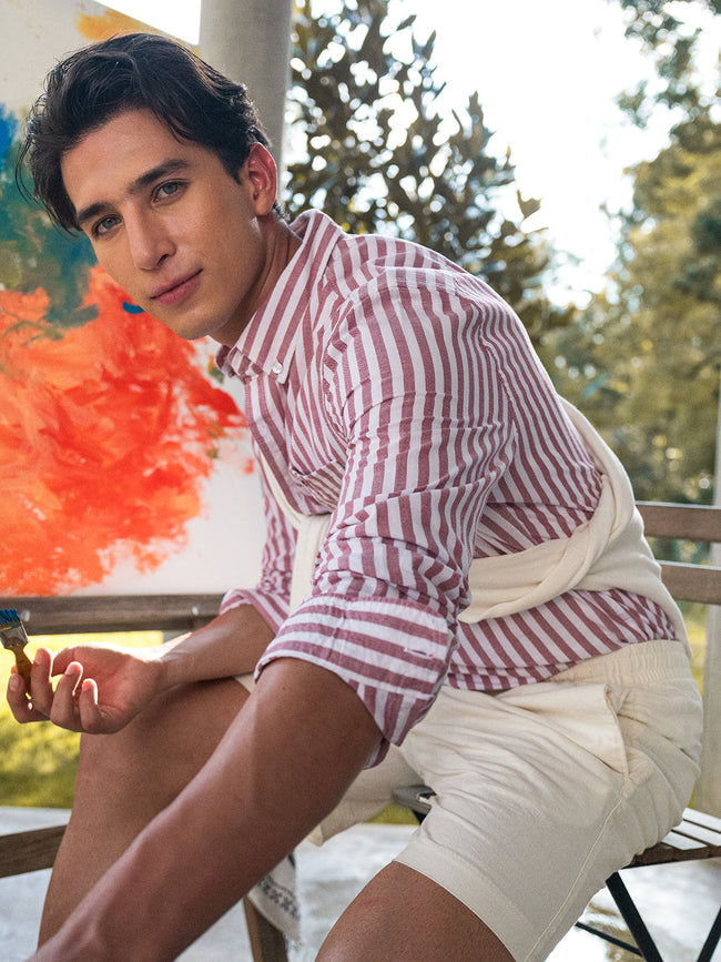 Men Red & White Vertical Stripes Slim Fit Casual Shirt