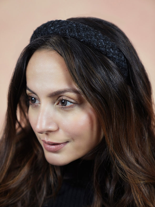 Women Black Tweed Puff Hair Band