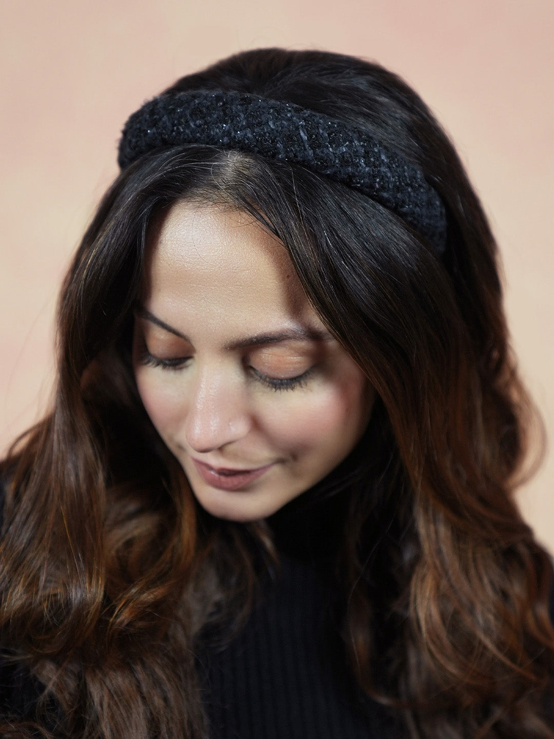 Women Black Tweed Puff Hair Band