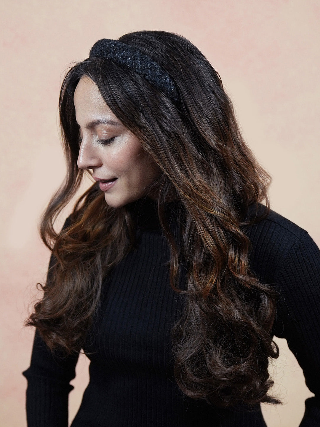 Women Black Tweed Puff Hair Band