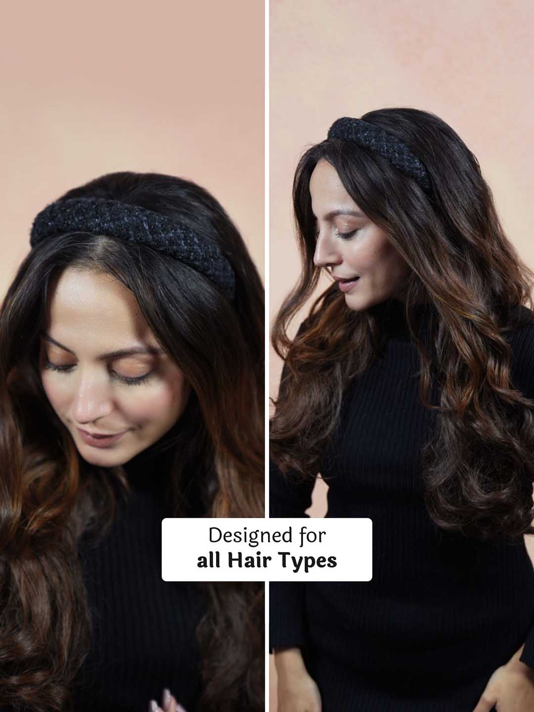 Women Black Tweed Puff Hair Band
