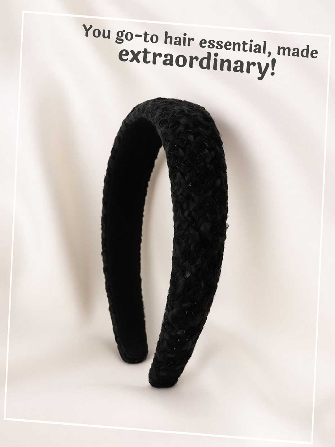 Women Black Tweed Puff Hair Band