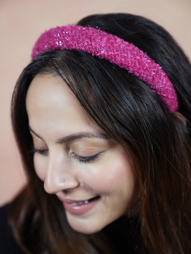 Women Pink Tweed Puff Hair Band