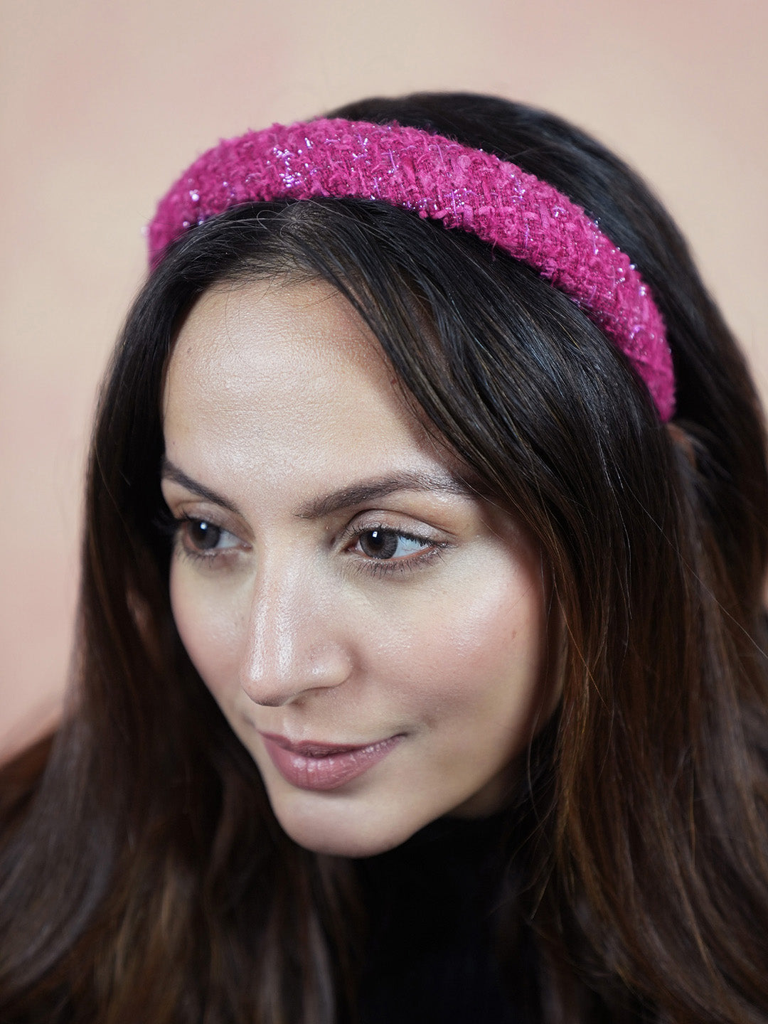 Women Pink Tweed Puff Hair Band