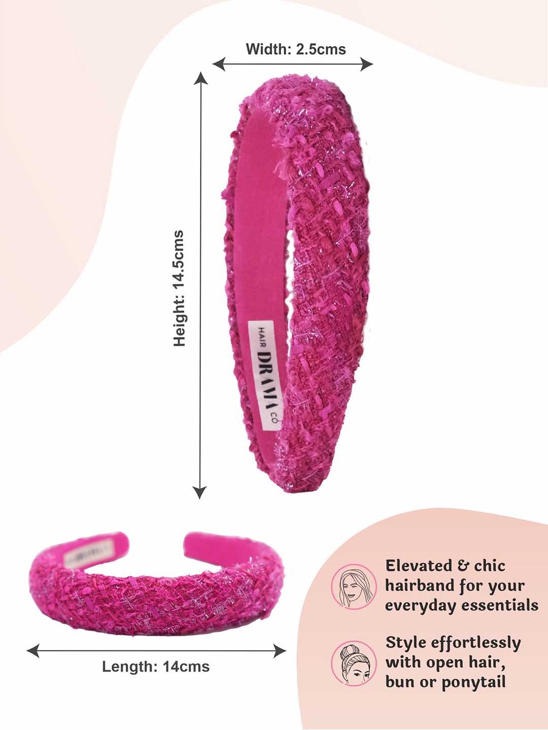 Women Pink Tweed Puff Hair Band