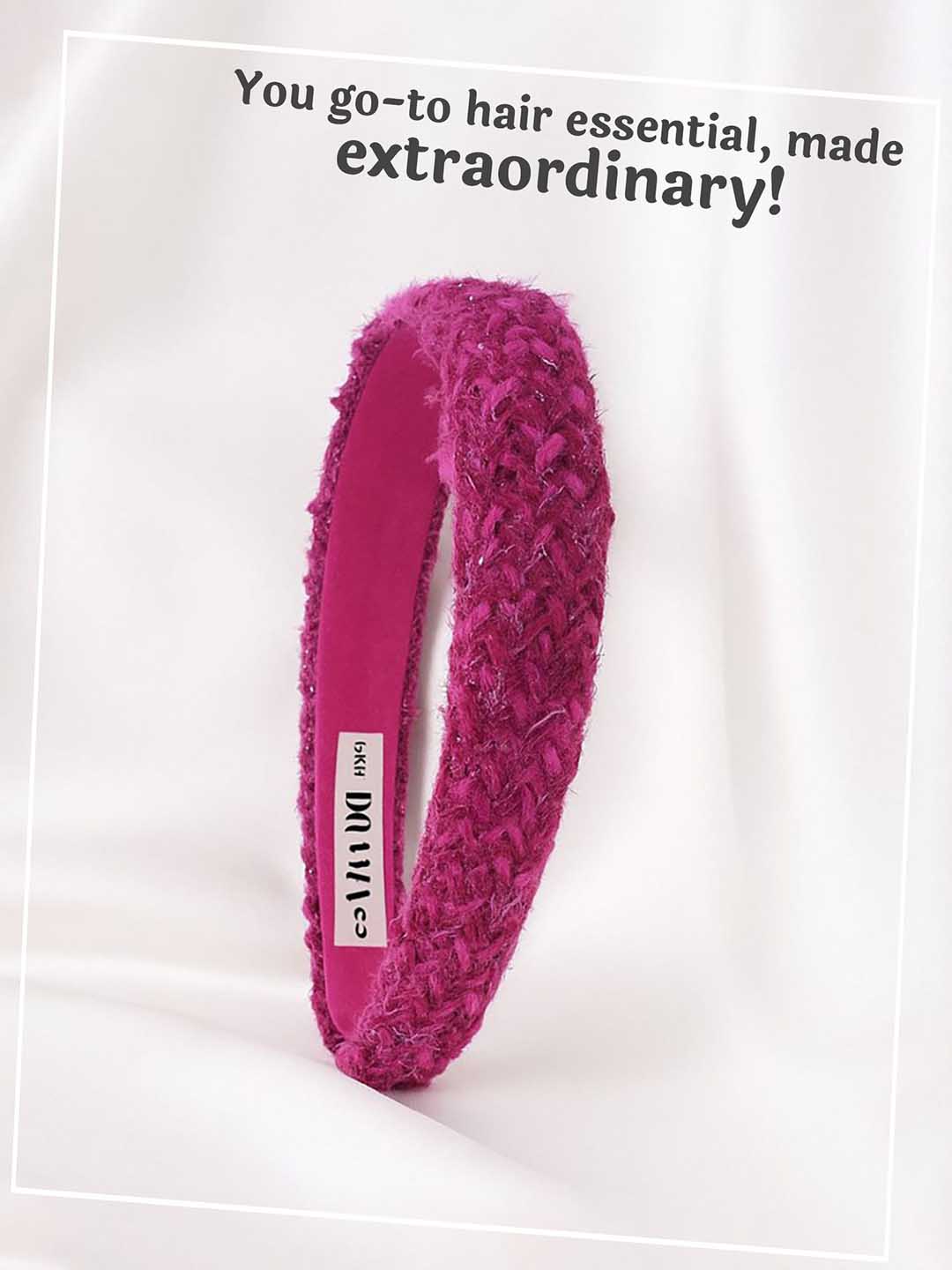 Women Pink Tweed Puff Hair Band