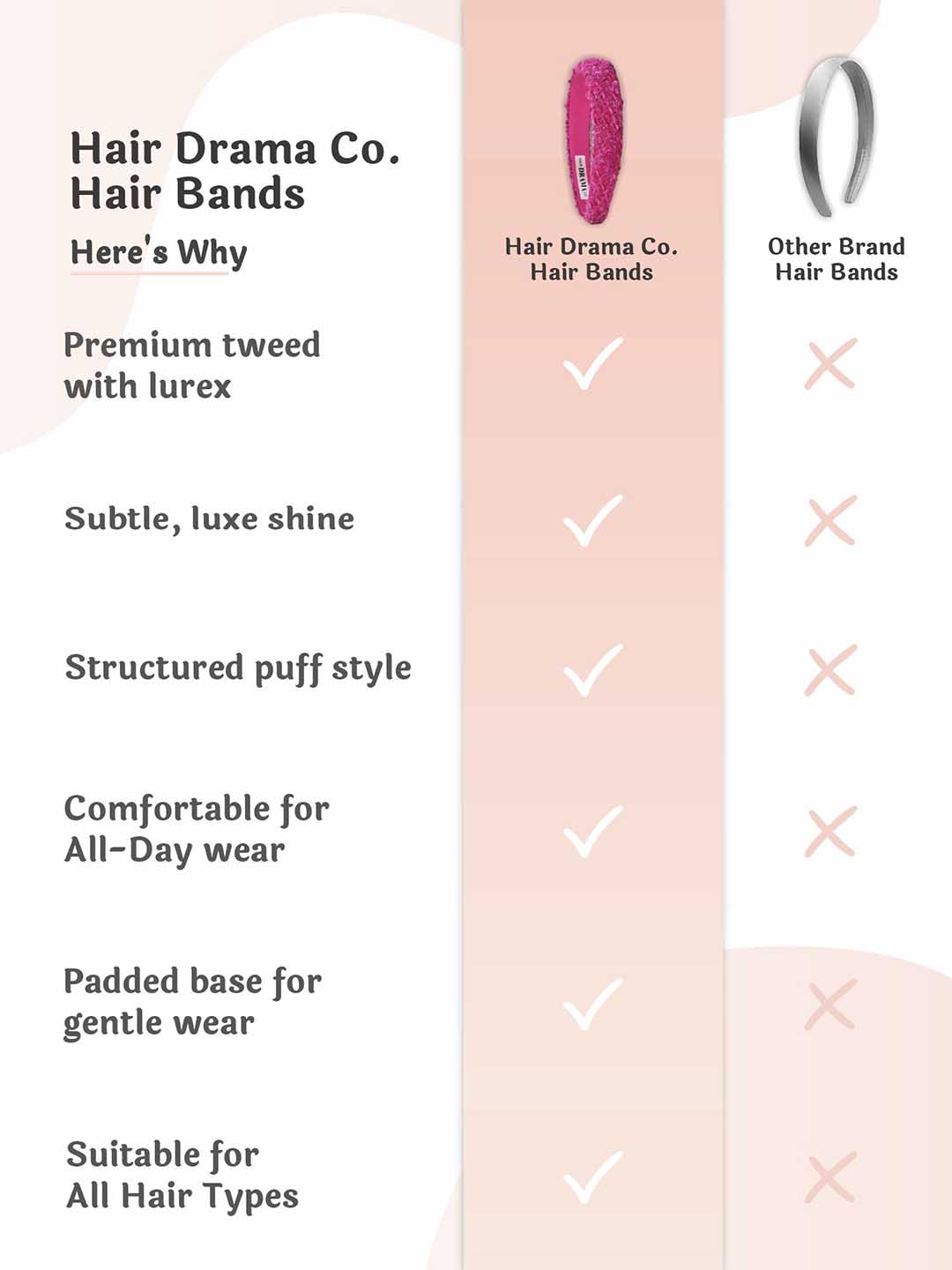 Women Pink Tweed Puff Hair Band