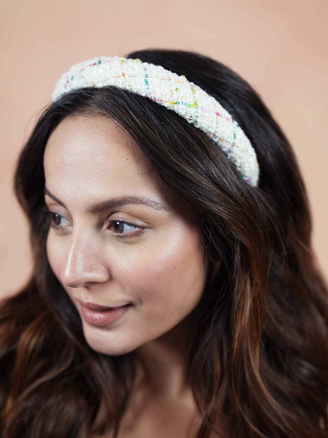 Women White Tweed Puff Hair Band