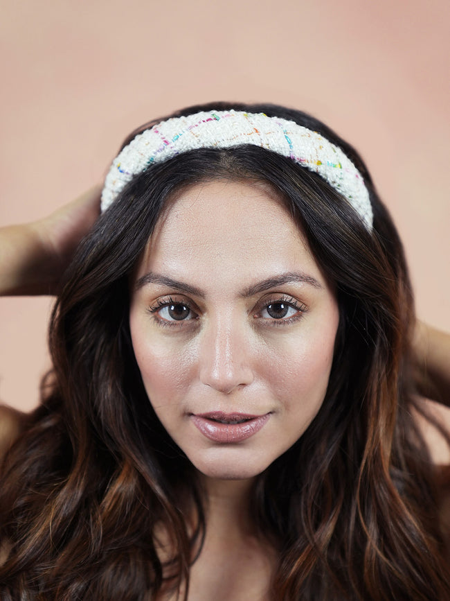 Women White Tweed Puff Hair Band