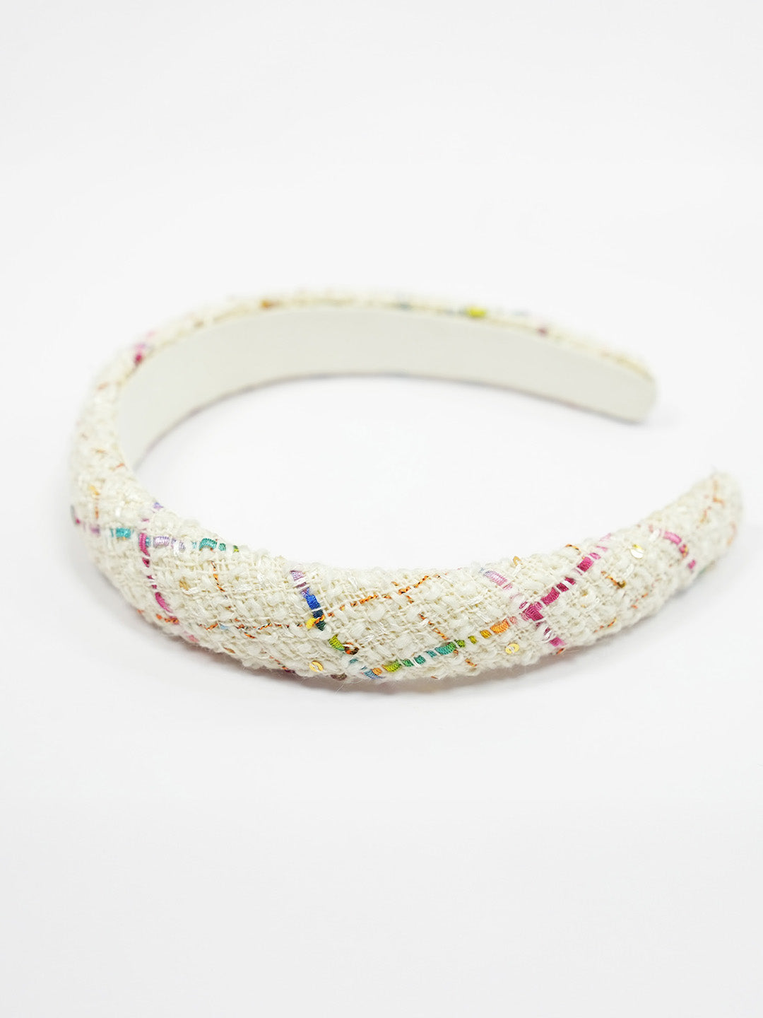 Women White Tweed Puff Hair Band