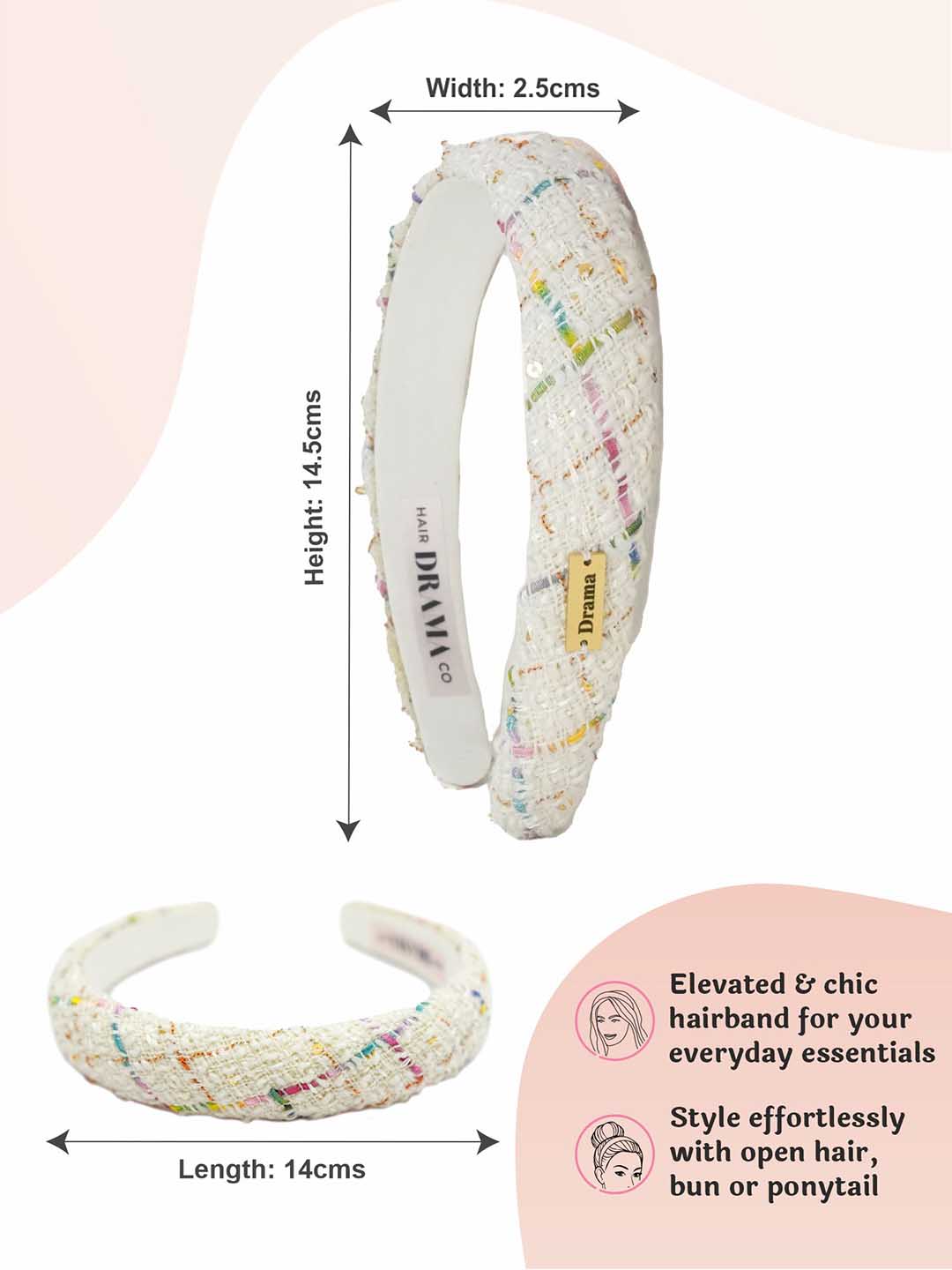 Women White Tweed Puff Hair Band
