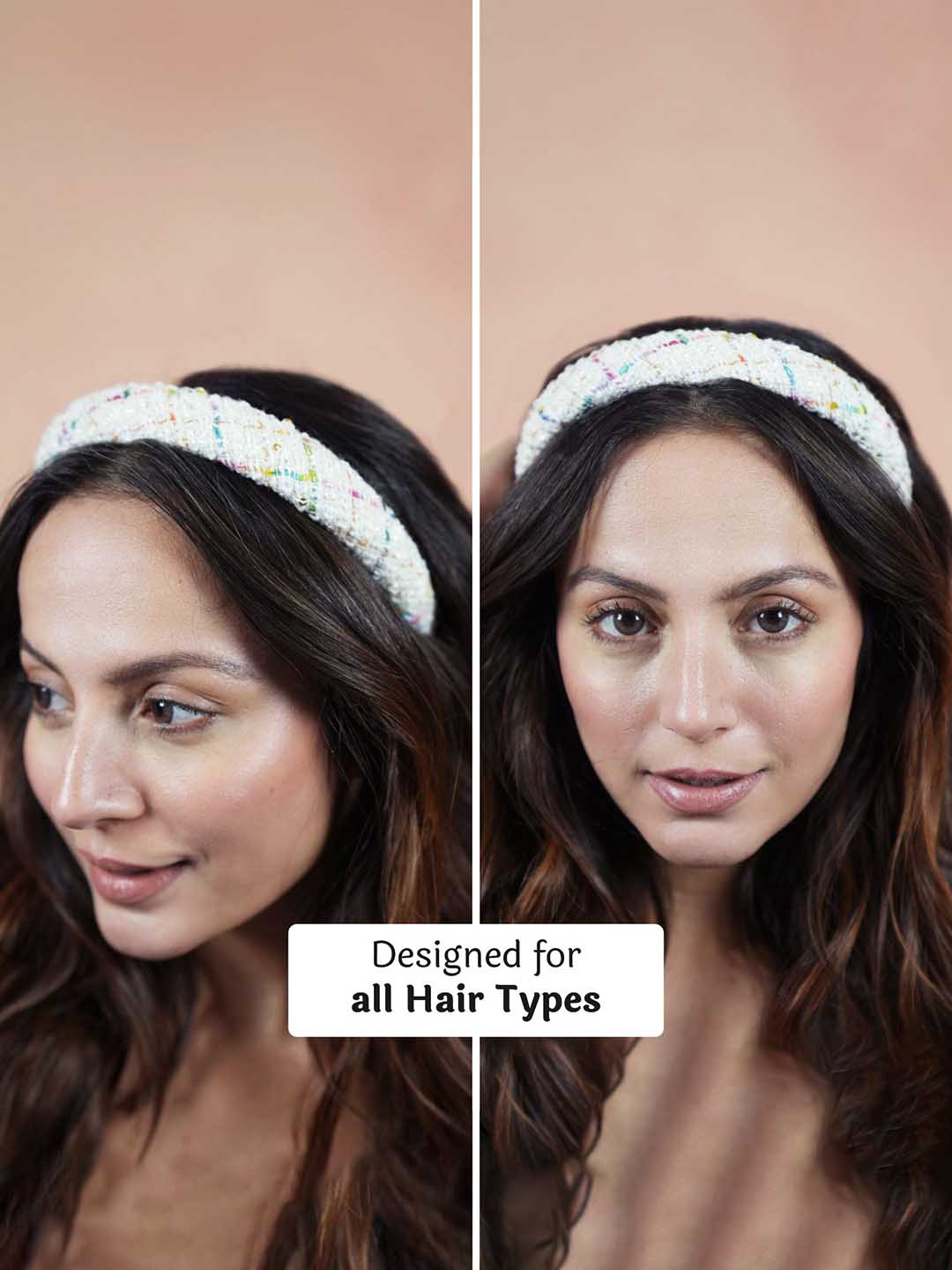 Women White Tweed Puff Hair Band